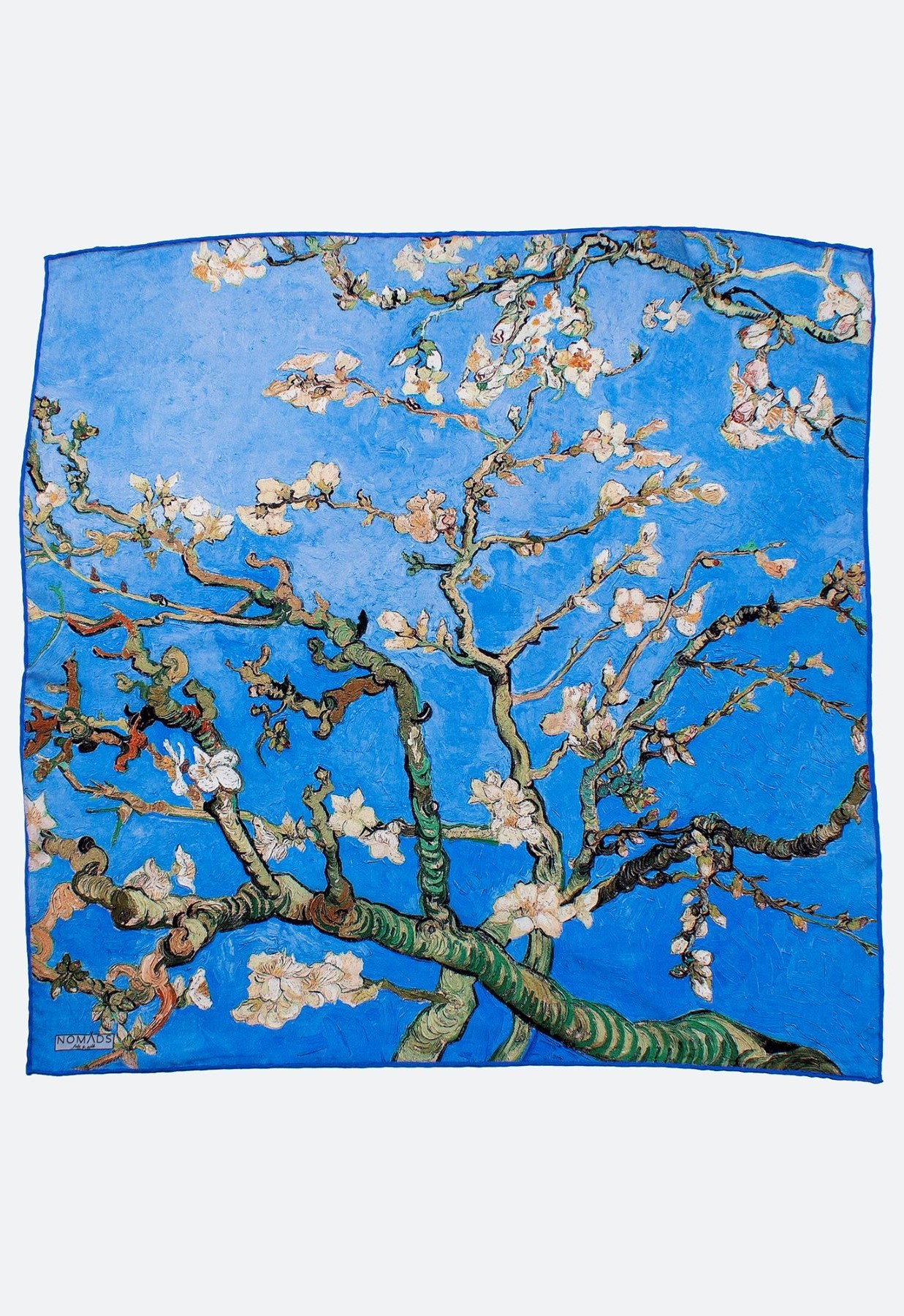 Pure Silk Bandana Scarf | 55x55 cm | Blue | Van Gogh Almond Blossoms