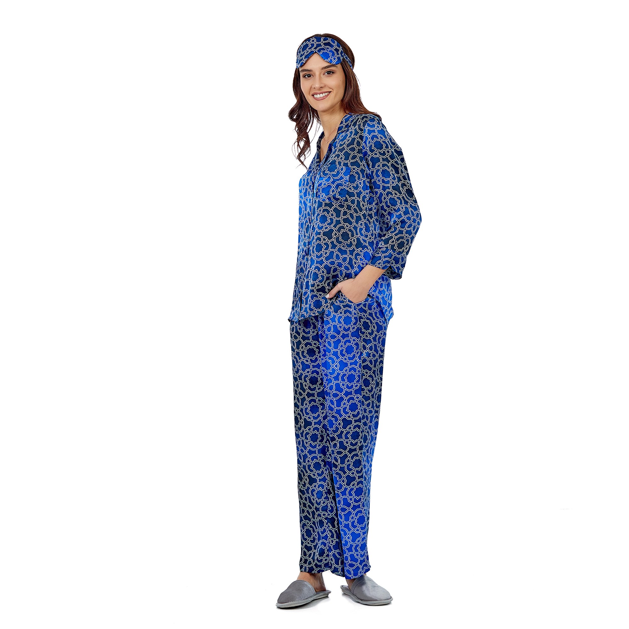 %100 Silk Shirt&Pants | Pajama Set | Dark Blue