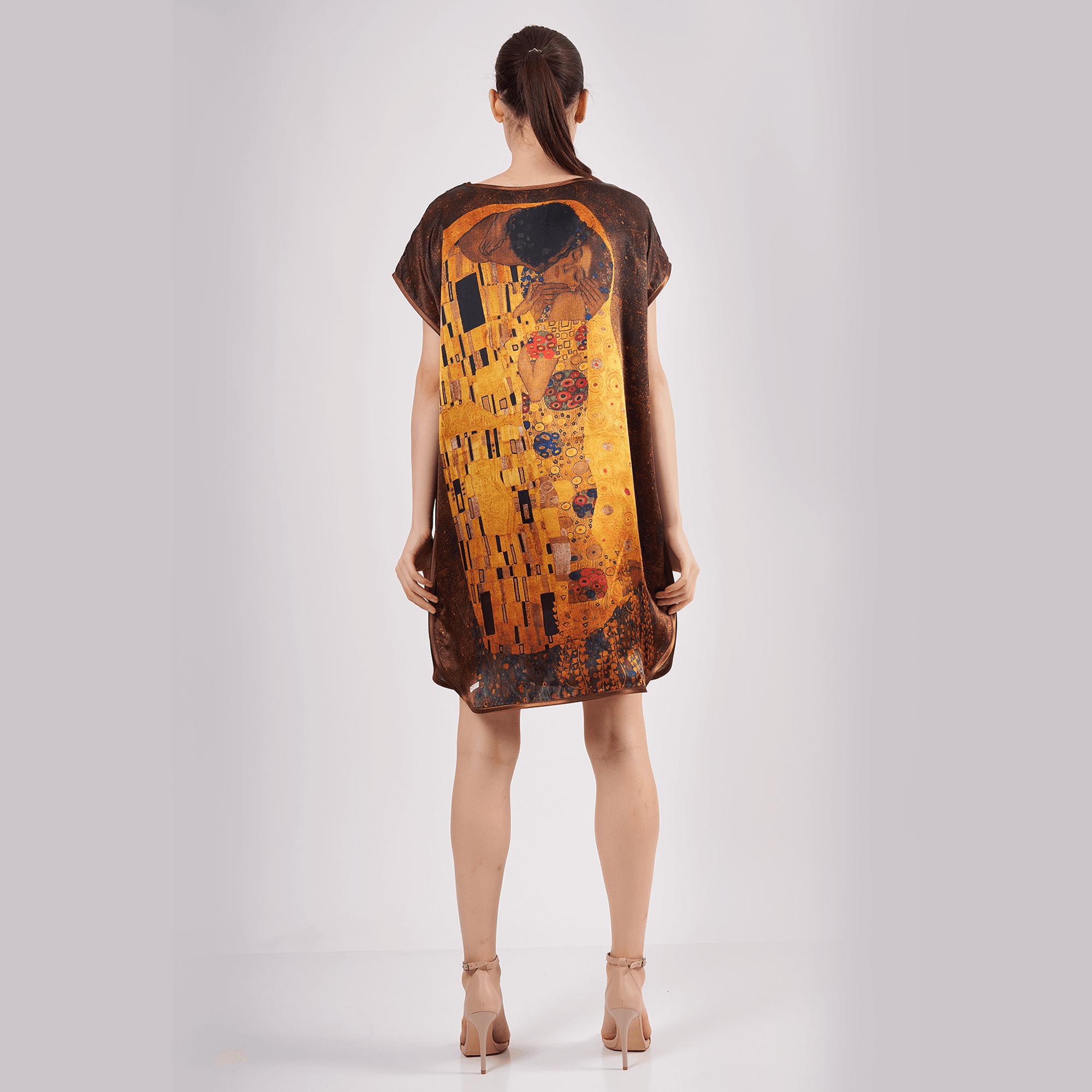 100 İpek Kısa Elbise Gustav Klimt The Kiss