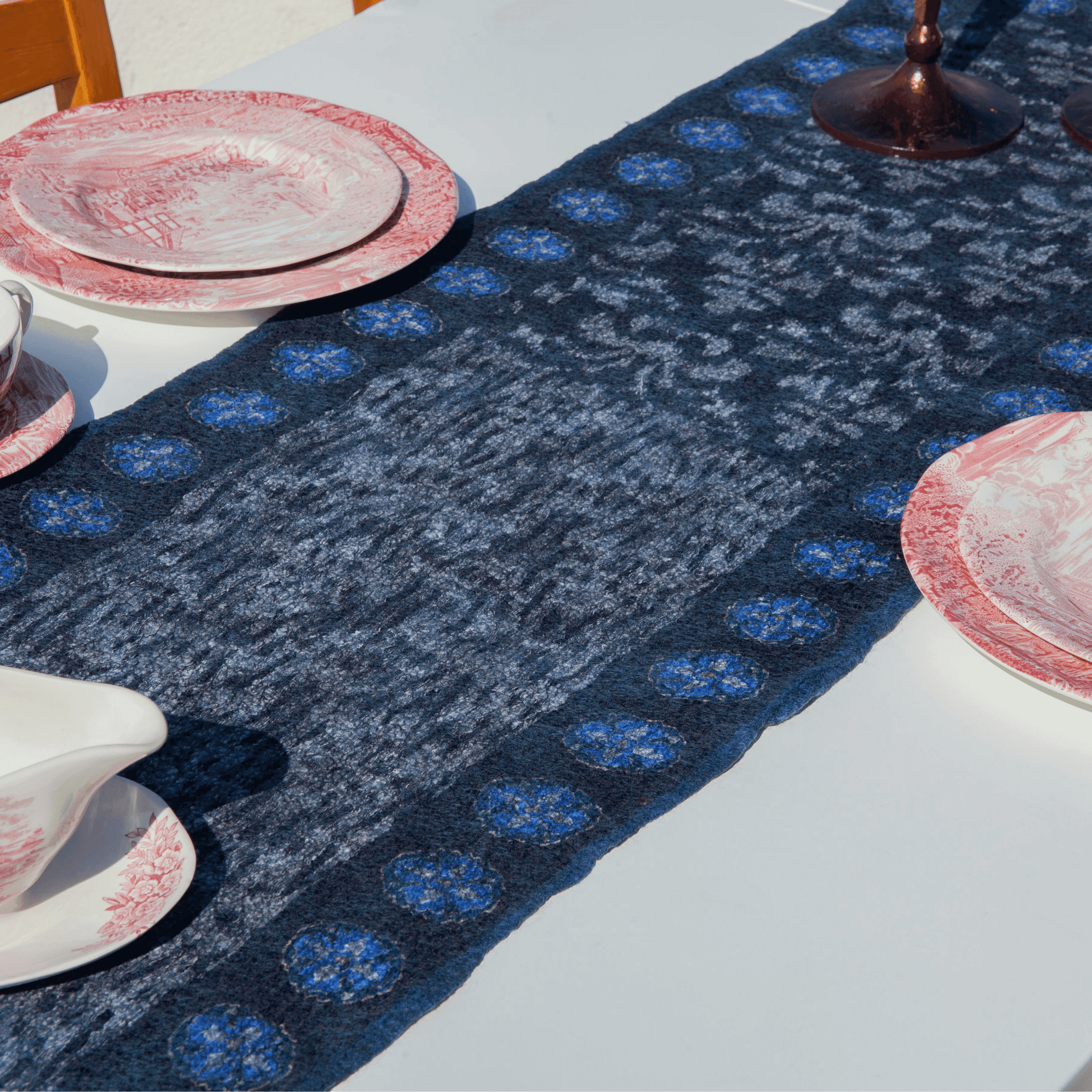 Natural Wool Silk Runner Tablecloth 9 | Blue-Gray