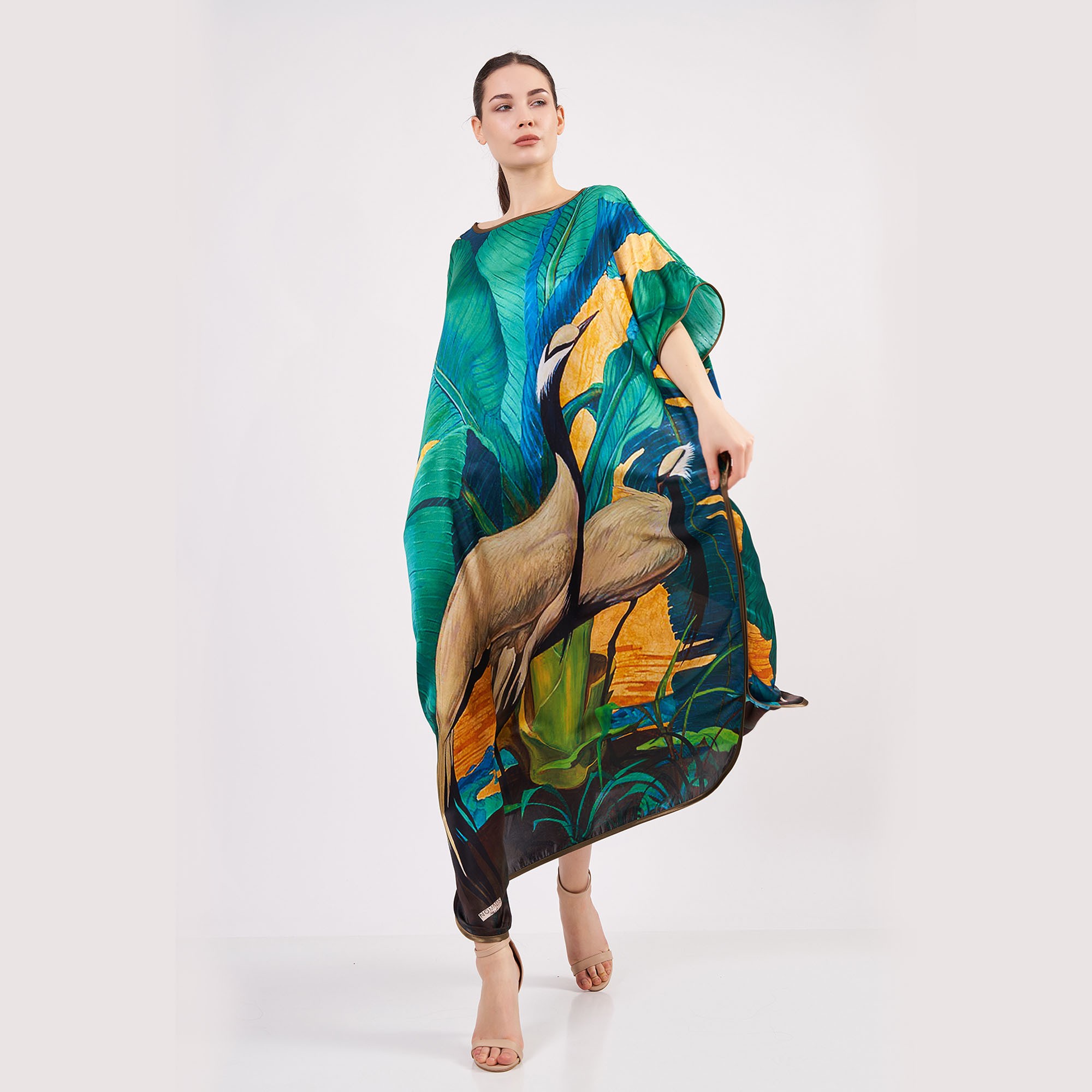 %100 Silk Plus Size Long Dress For Woman | Green | Loose Fitting Dress
