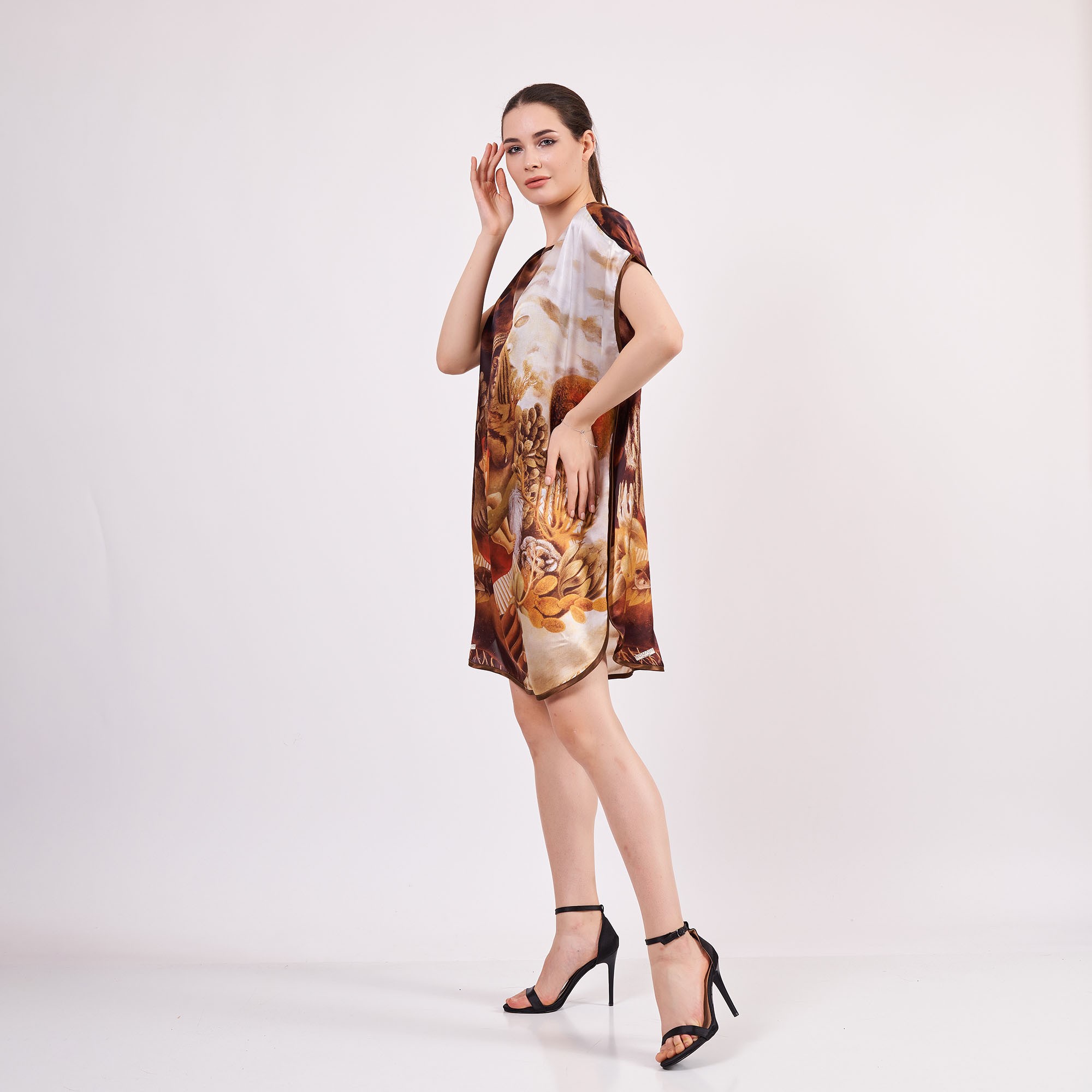 Pure Silk Plus Size Short Dress For Women | Oversized Short Kaftan Frida Kahlo 4 | Loose Fitting Dress
