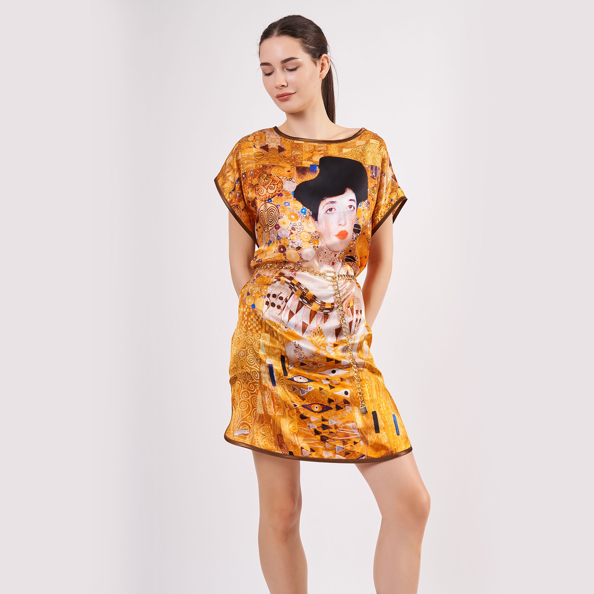 Silk Plus Size Short Dress For Women | Oversized Short Kaftan Gustav Klimt Adele Bloch Bauer| Loose Fitting Dress