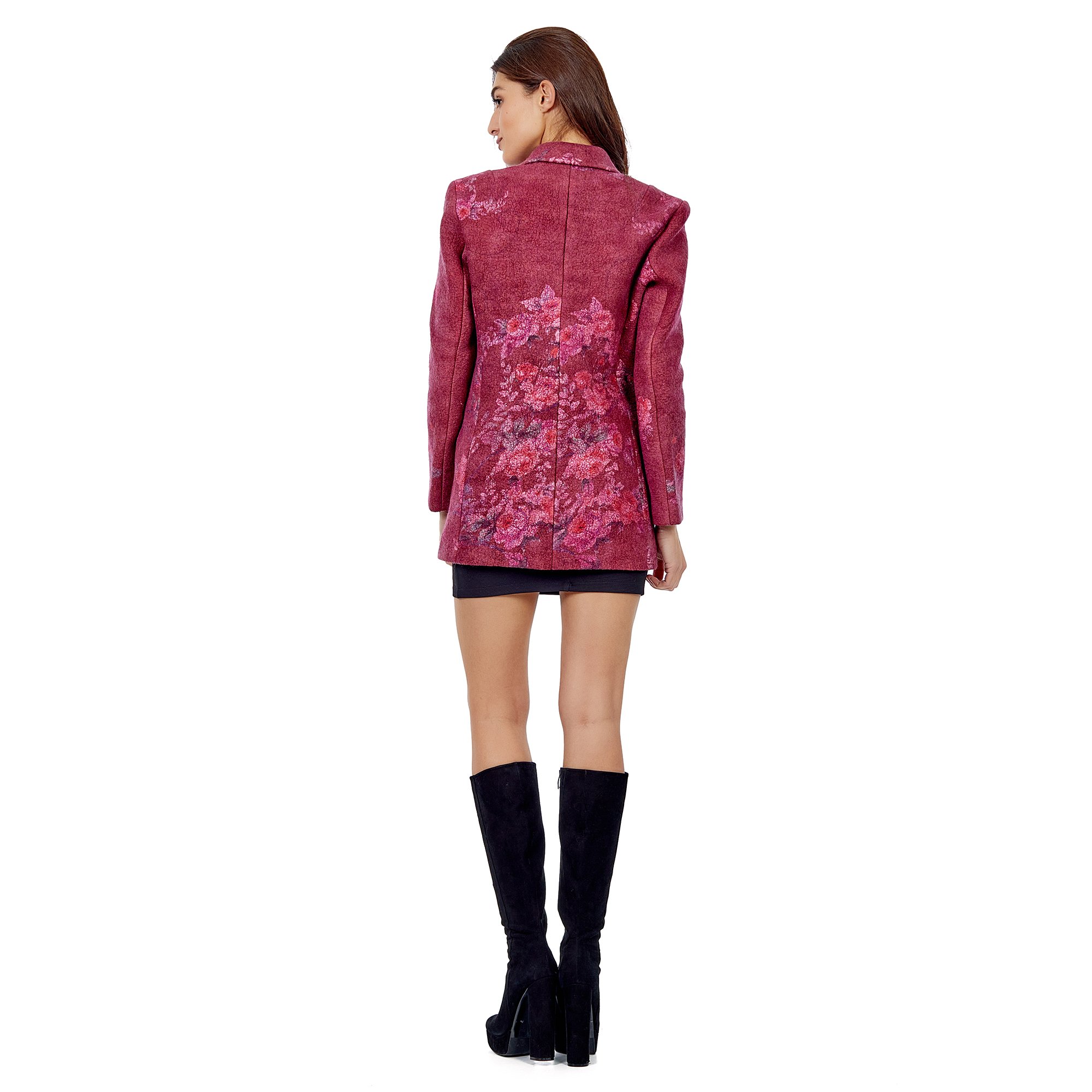 Natural Wool-Silk Haute Couture Jacket | Pink | Flower Pattern