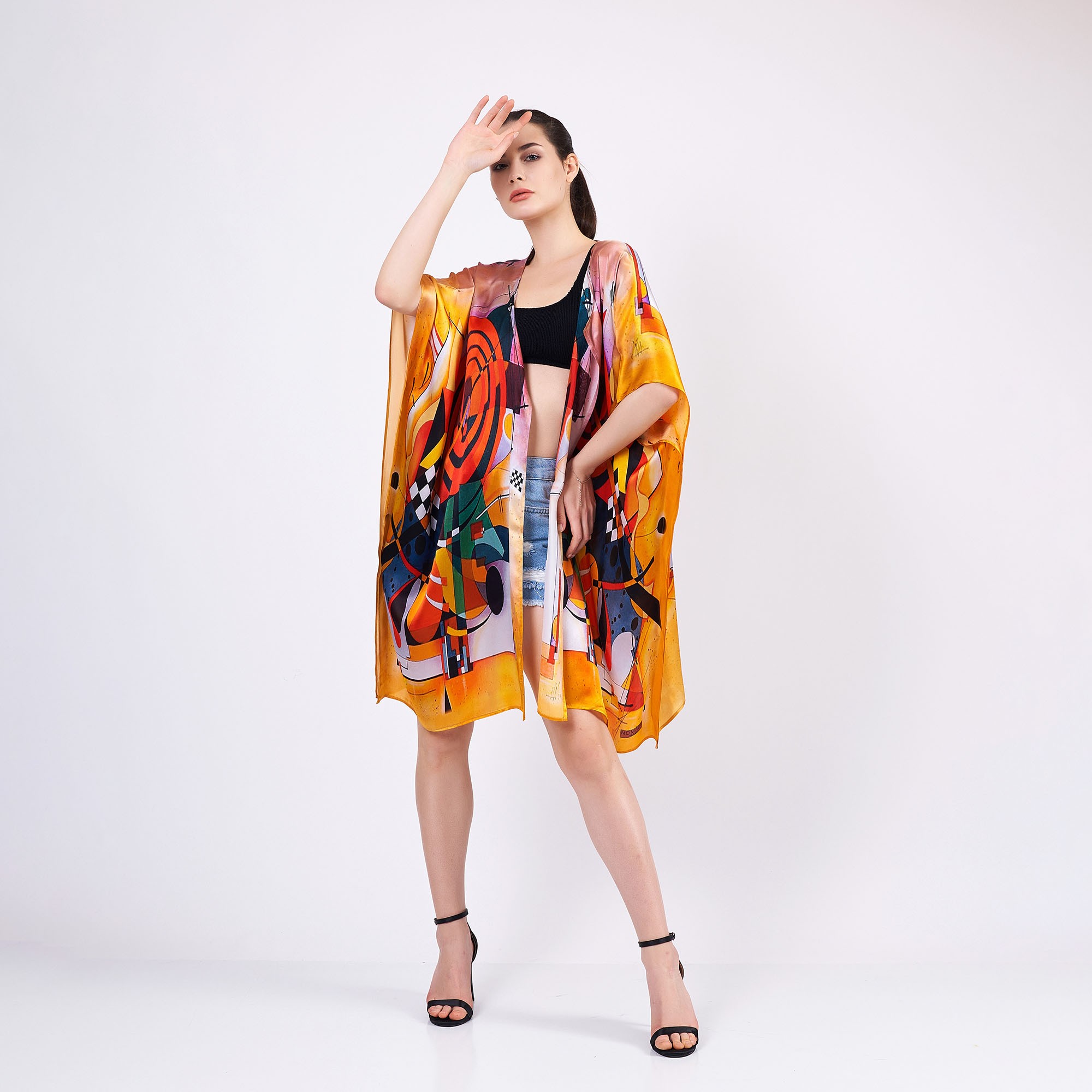 Pure Silk Short Kimono Kaftan | Kandinsky Composition II