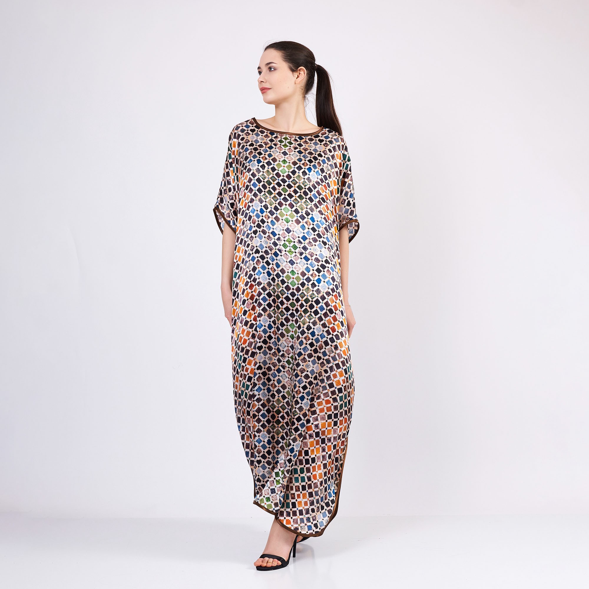 Plus Size Pure Silk Kaftan Dress | Elhamra Pattern
