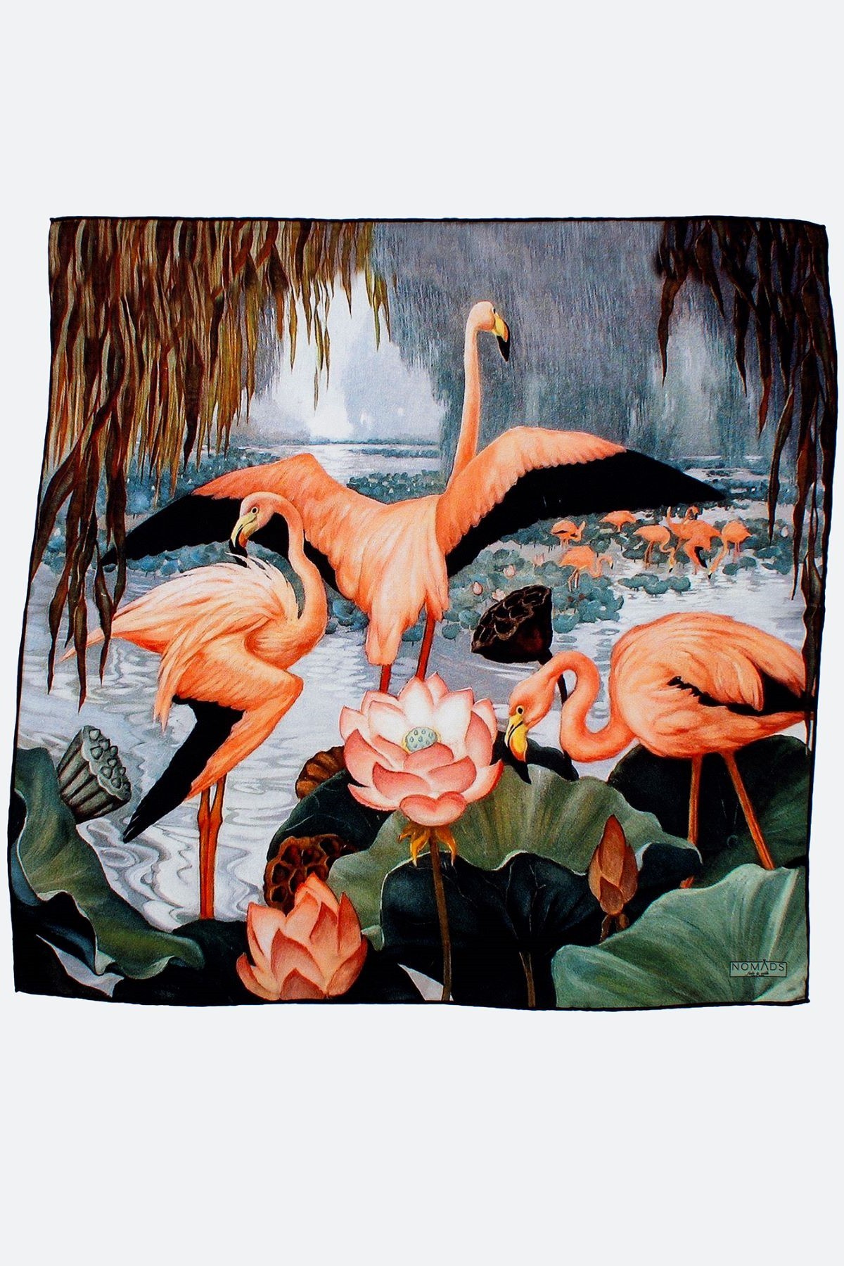 Pure Silk Bandana Scarf | Flamingo Pattern | 55x55 cm
