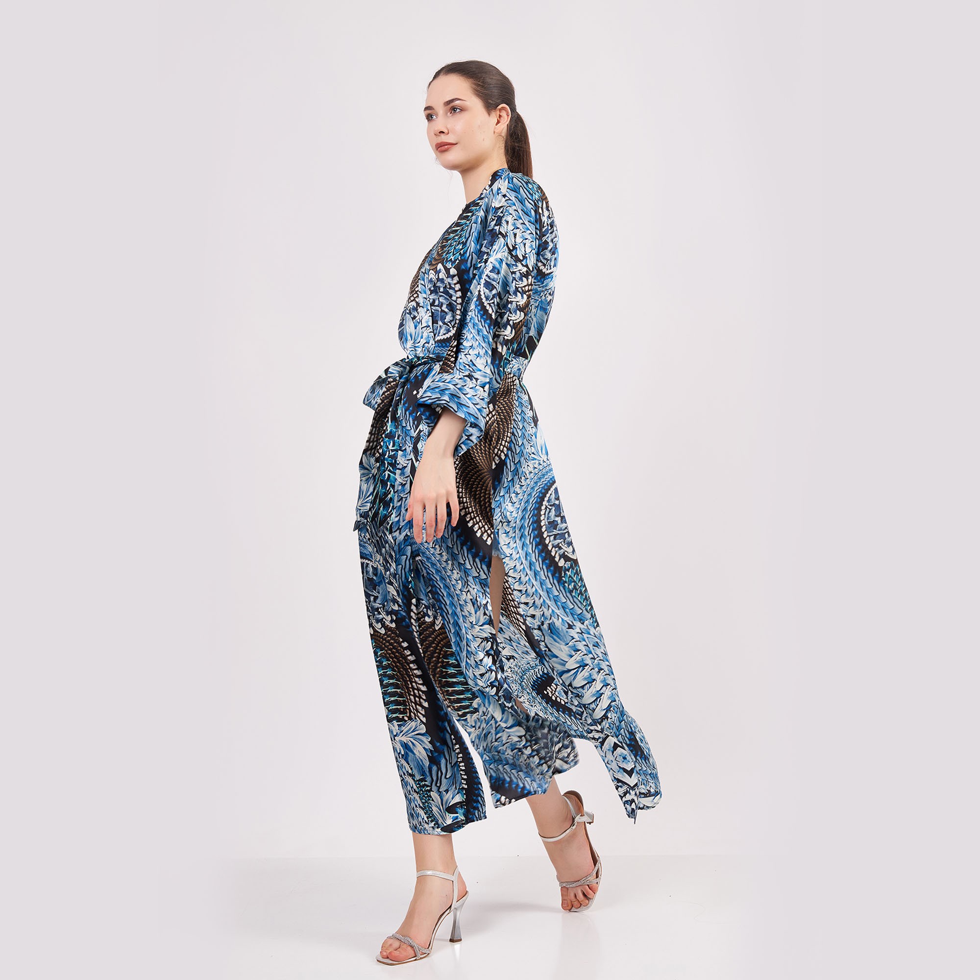 Pure Silk Maxi Kimono Kaftan | Ikat Pattern 11 | Oversized Long Kimono Robe | Beachwear for Women | Plus Size Luxury Kaftan