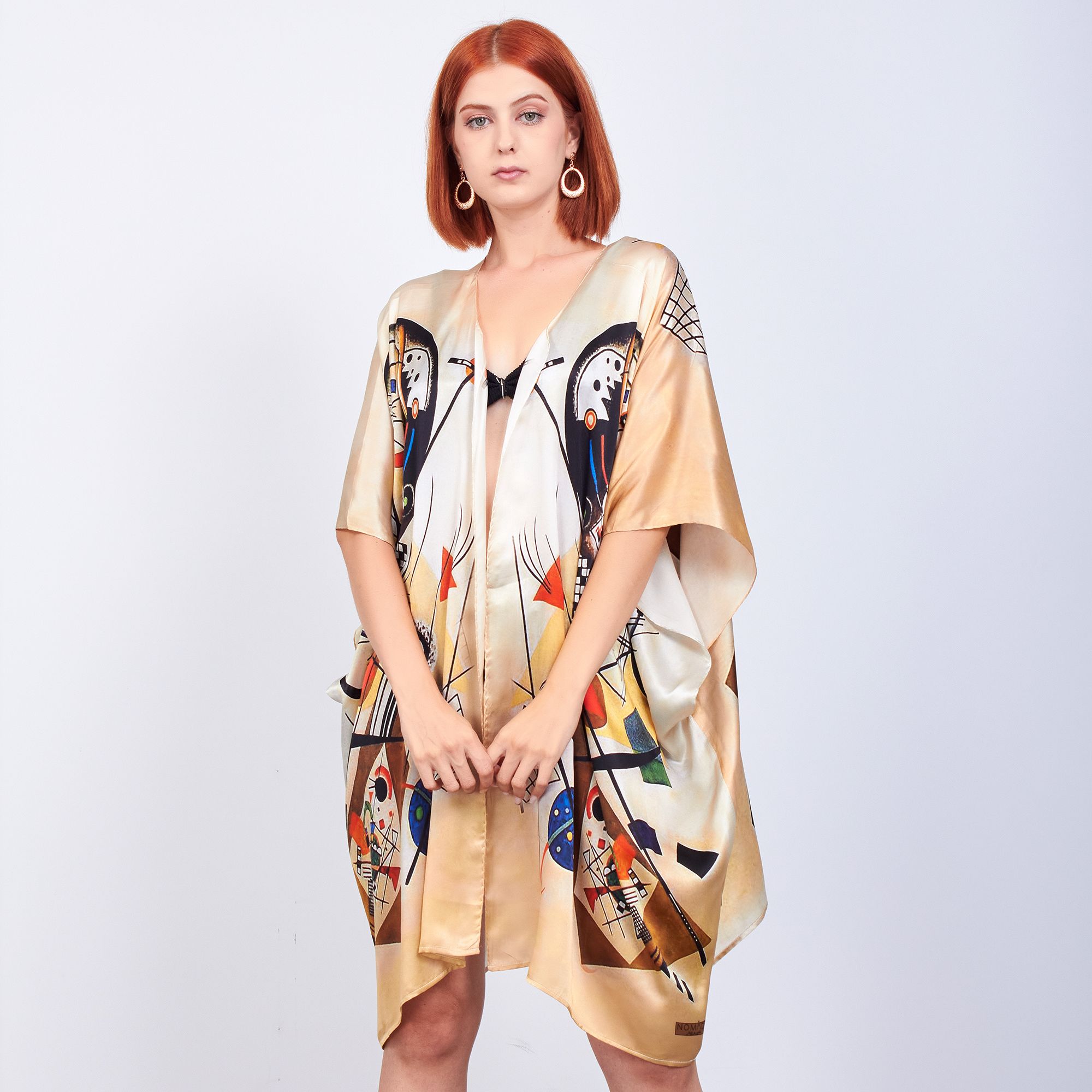 100% Silk Short Kimono Pareo | Kandinsky Transverse Line | Nomads Felt