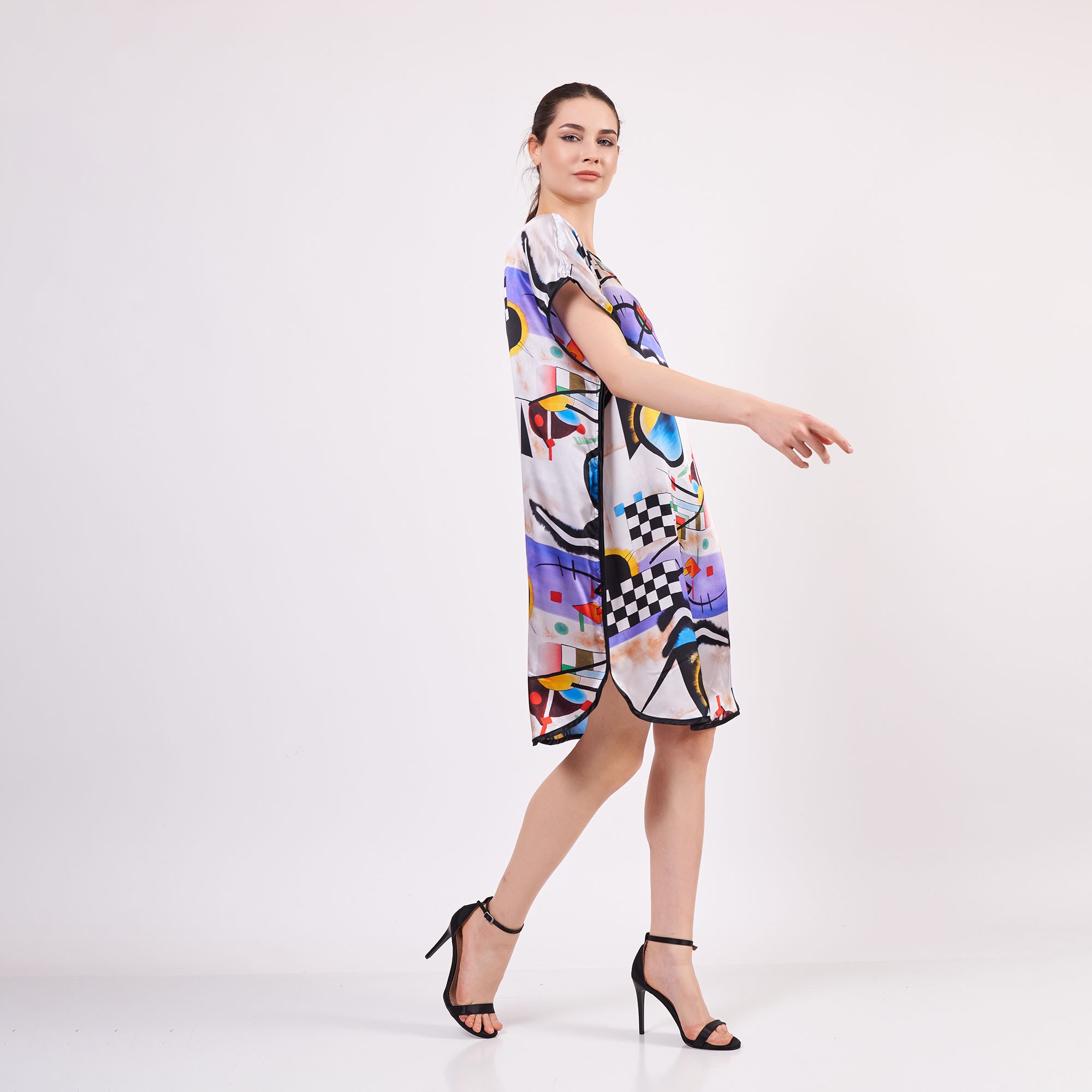 Silk Plus Size Short Dress For Women | Oversized Short Kaftan Kandinsky Collective | Loose Fitting Dress