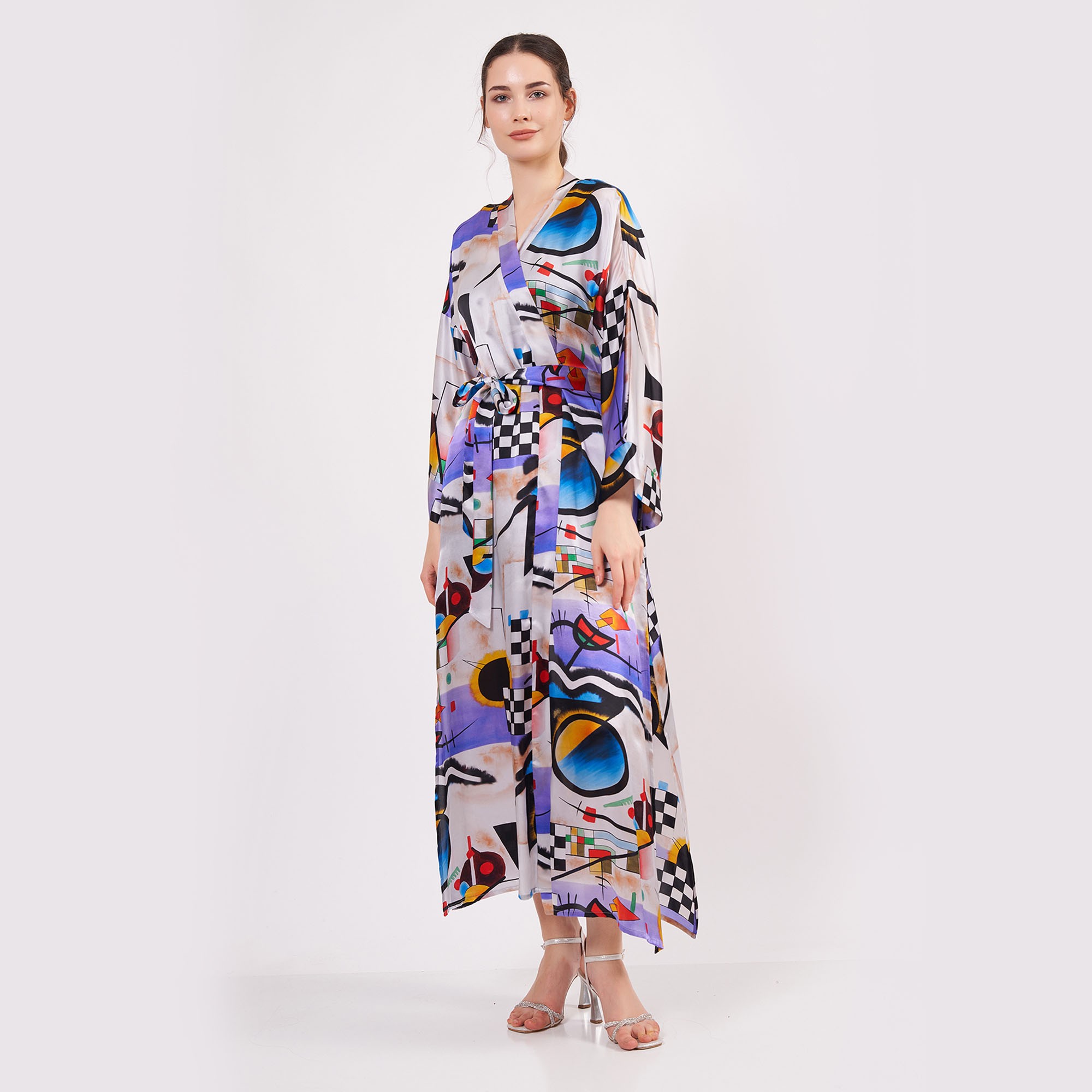 Pure Silk Maxi Kimono Kaftan | Kandinsky Collective | Oversized Long Kimono Robe | Beachwear for Women | Plus Size Luxury Kaftan
