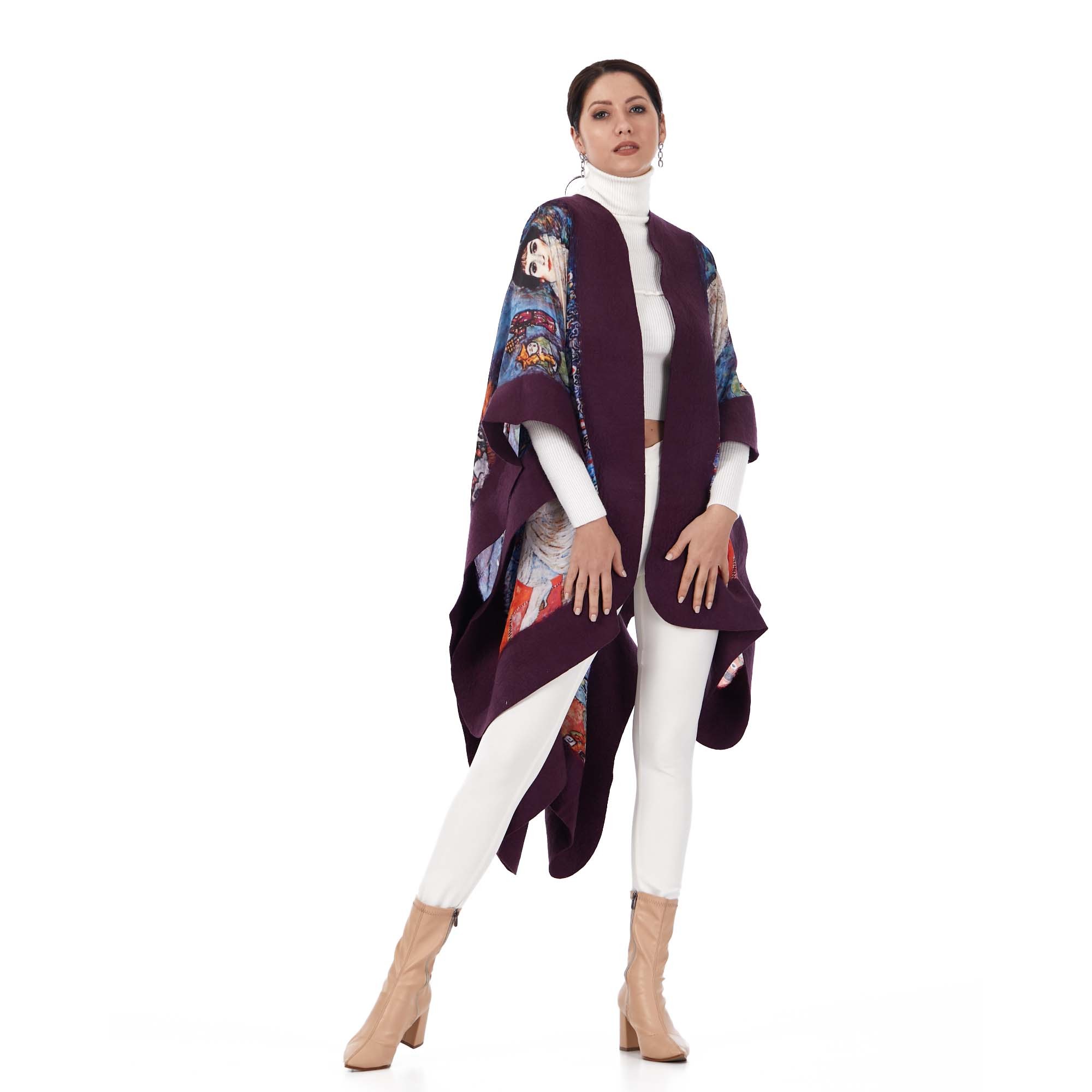 %100 Silk-Felt Poncho | Purple | Gustav Klimt Barones Elizabeth