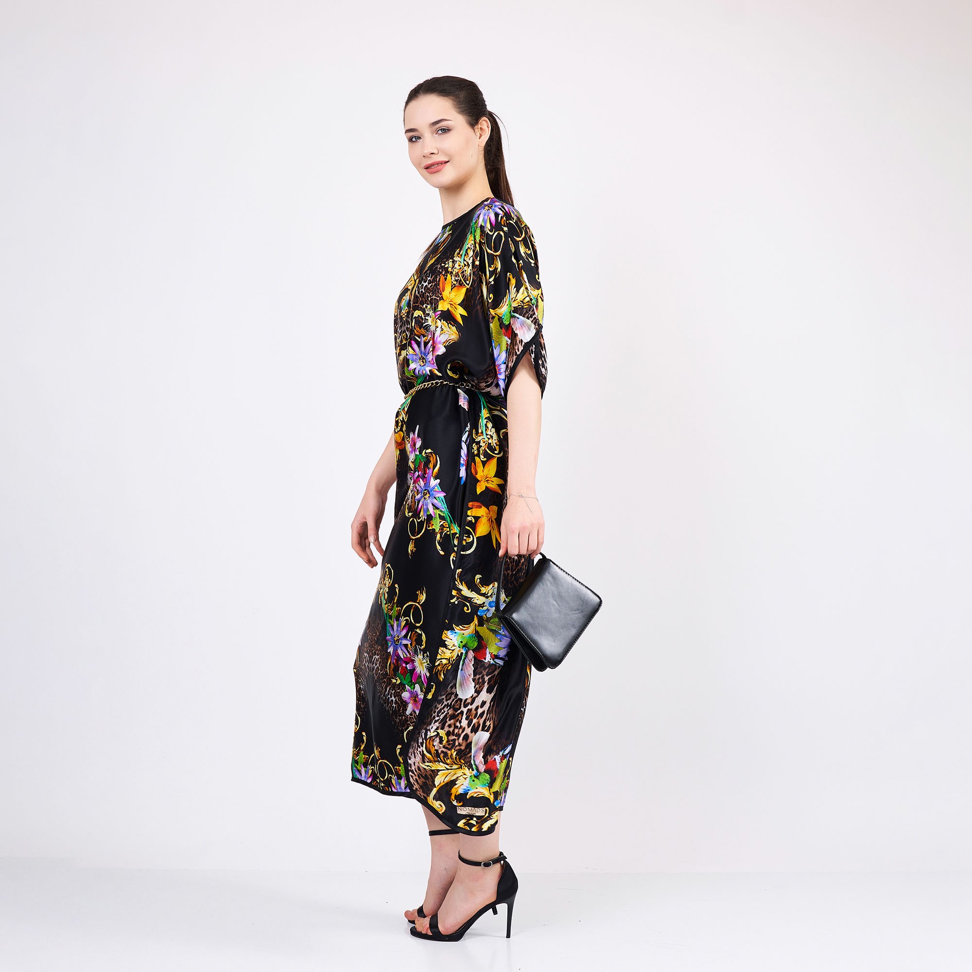 Plus Size Pure Silk Maxi Dress | Leopard-Floral Pattern