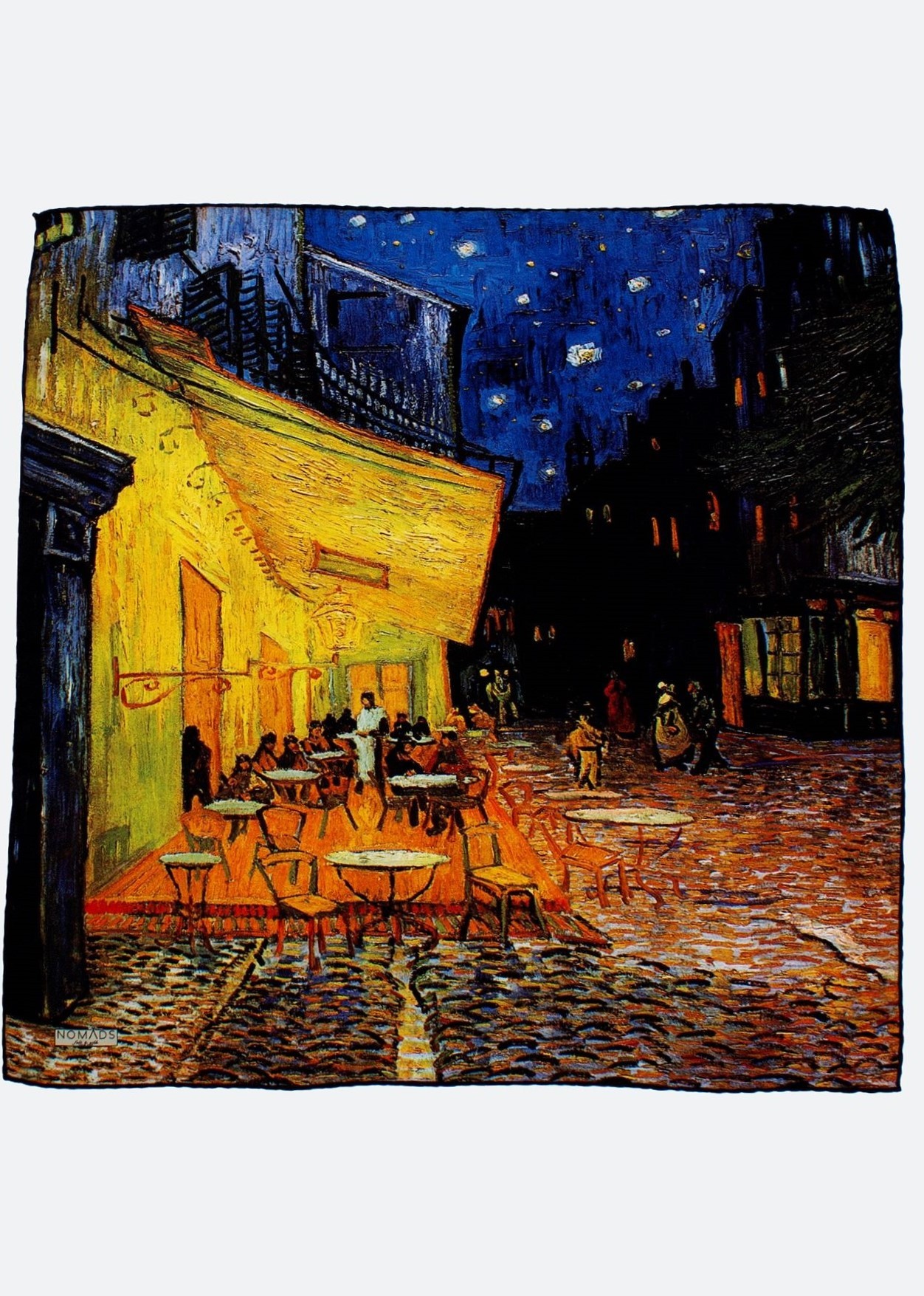 %100 İpek Kare Mavi Fular Van Gogh Cafe Terrace 55x55 cm