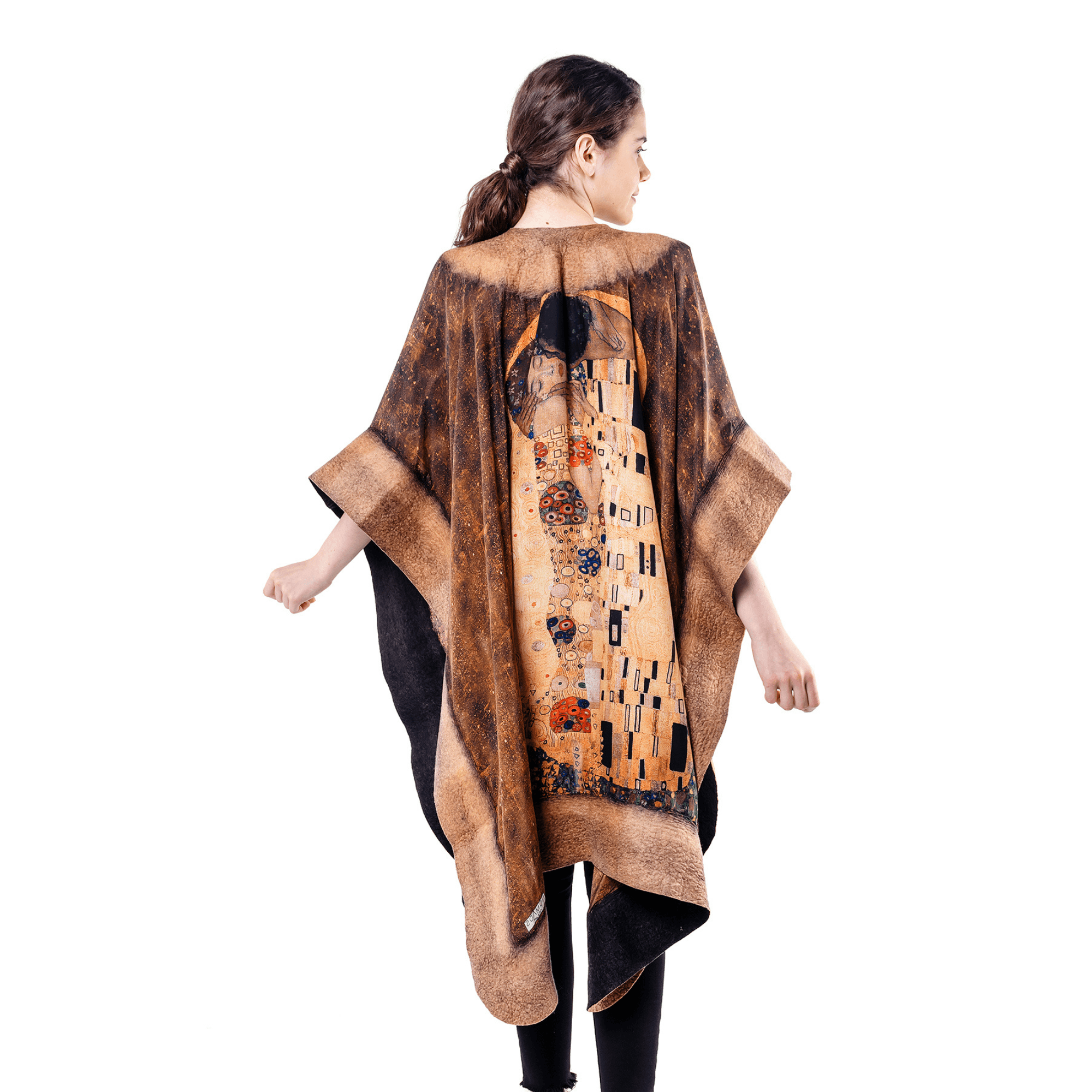 İpek Keçe Panço | Siyah-Camel Gustav Klimt The Kiss | Nomads Felt