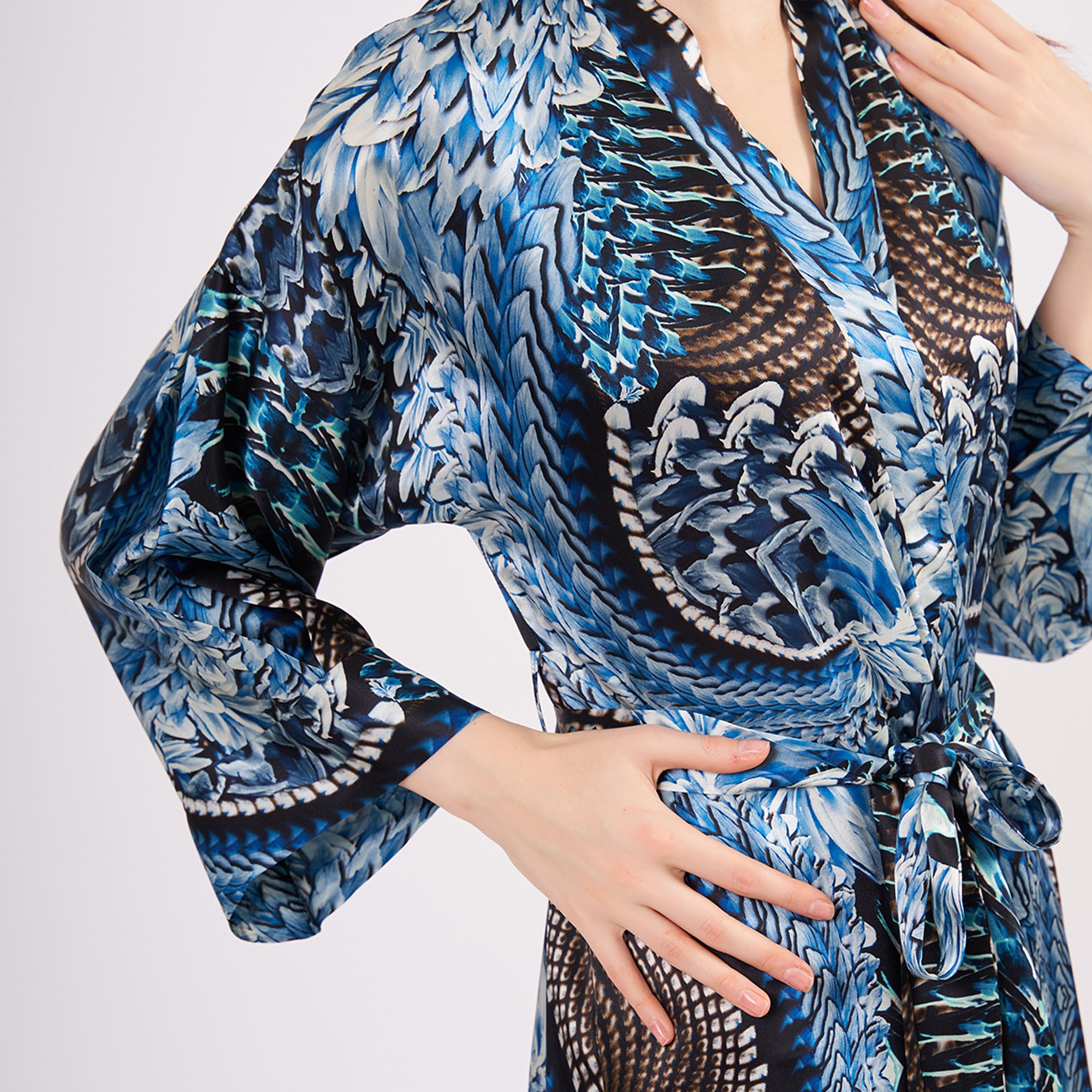 Pure Silk Maxi Kimono Kaftan | Ikat Pattern 11 | Oversized Long Kimono Robe | Beachwear for Women | Plus Size Luxury Kaftan