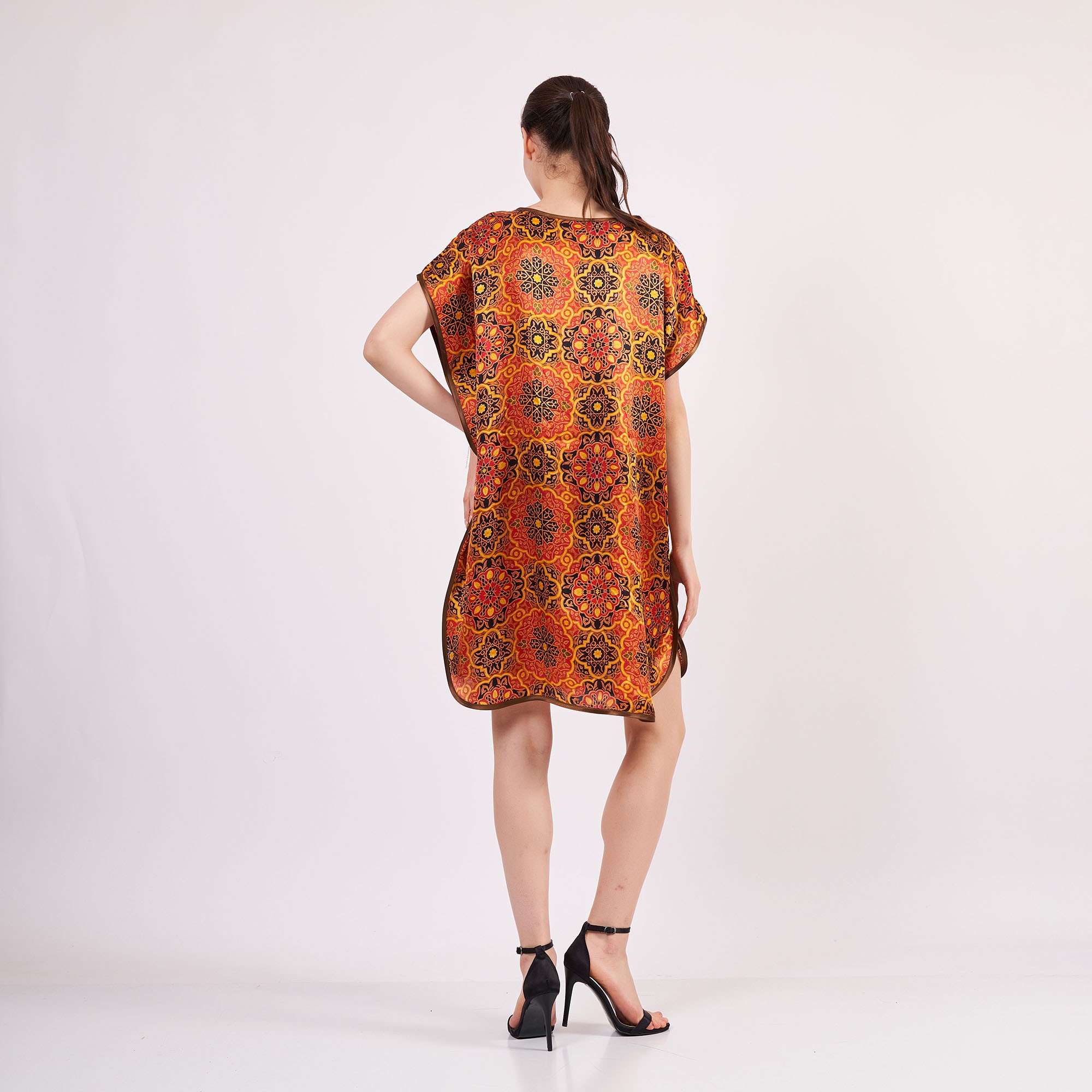 %100 Silk Plus Size Short Dress For Women | Oversized Elhamra Pattern Short Kaftan  | Loose Fitting Dress | Graduation Gown