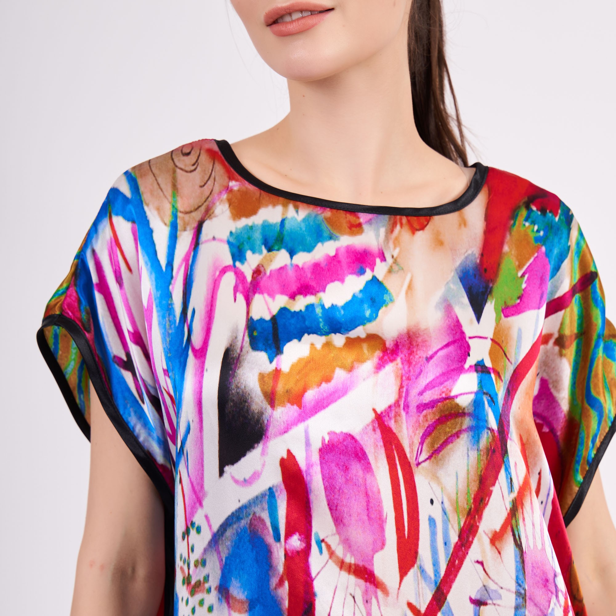 فستان قصير الحرير نقي | Kandinsky Watercolor |