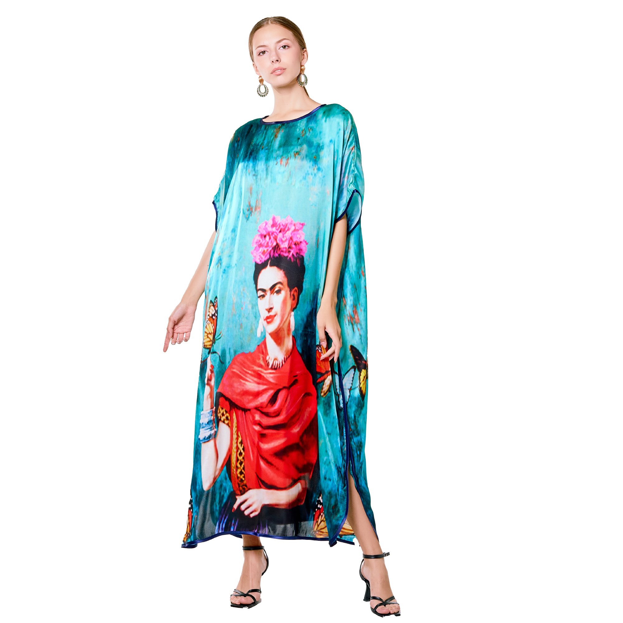 Uzun İpek Elbise | Frida Kahlo Butterfly | Nomads Felt