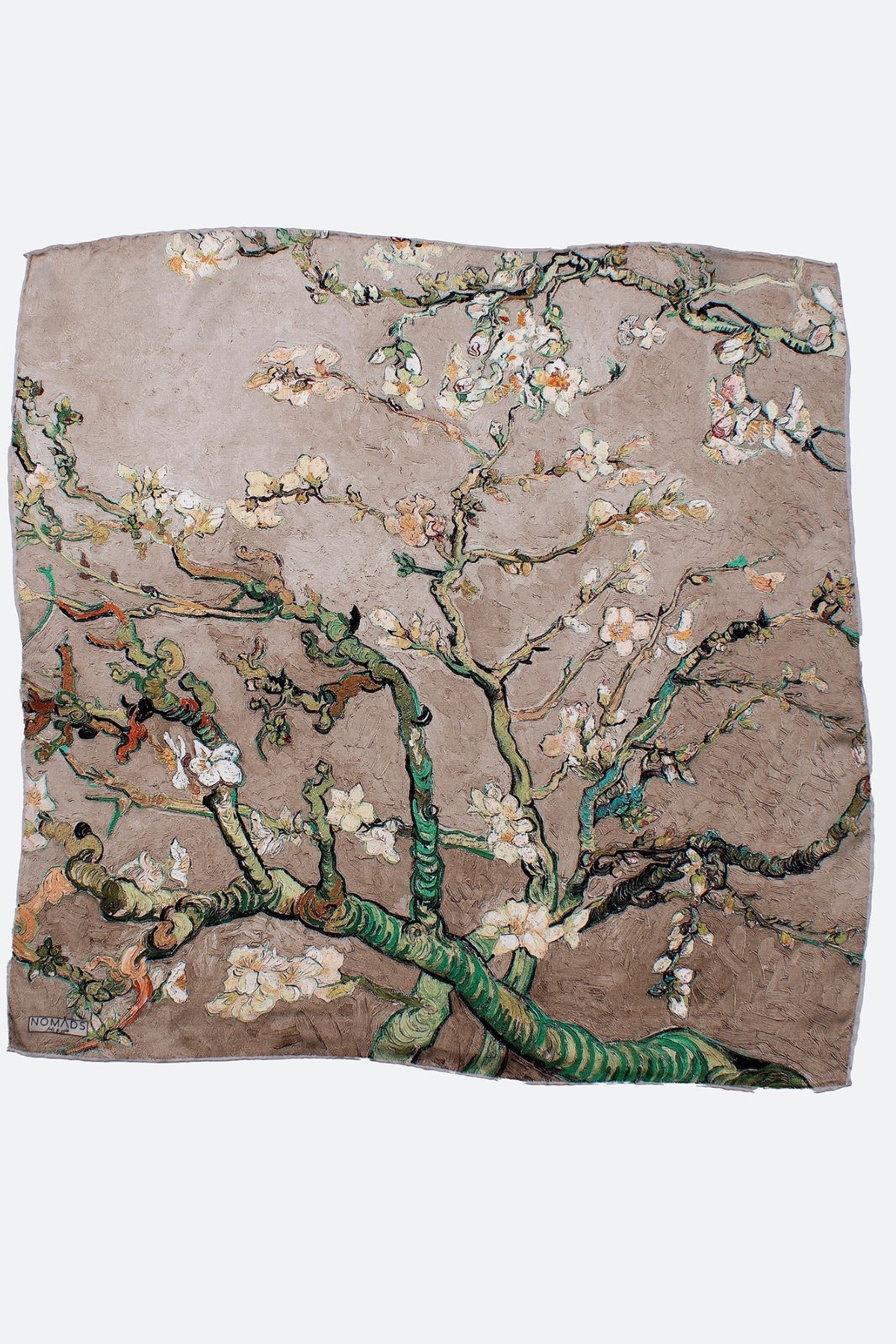 Pure Silk Bandana Scarf | Beige | Van Gogh Almond Blossoms