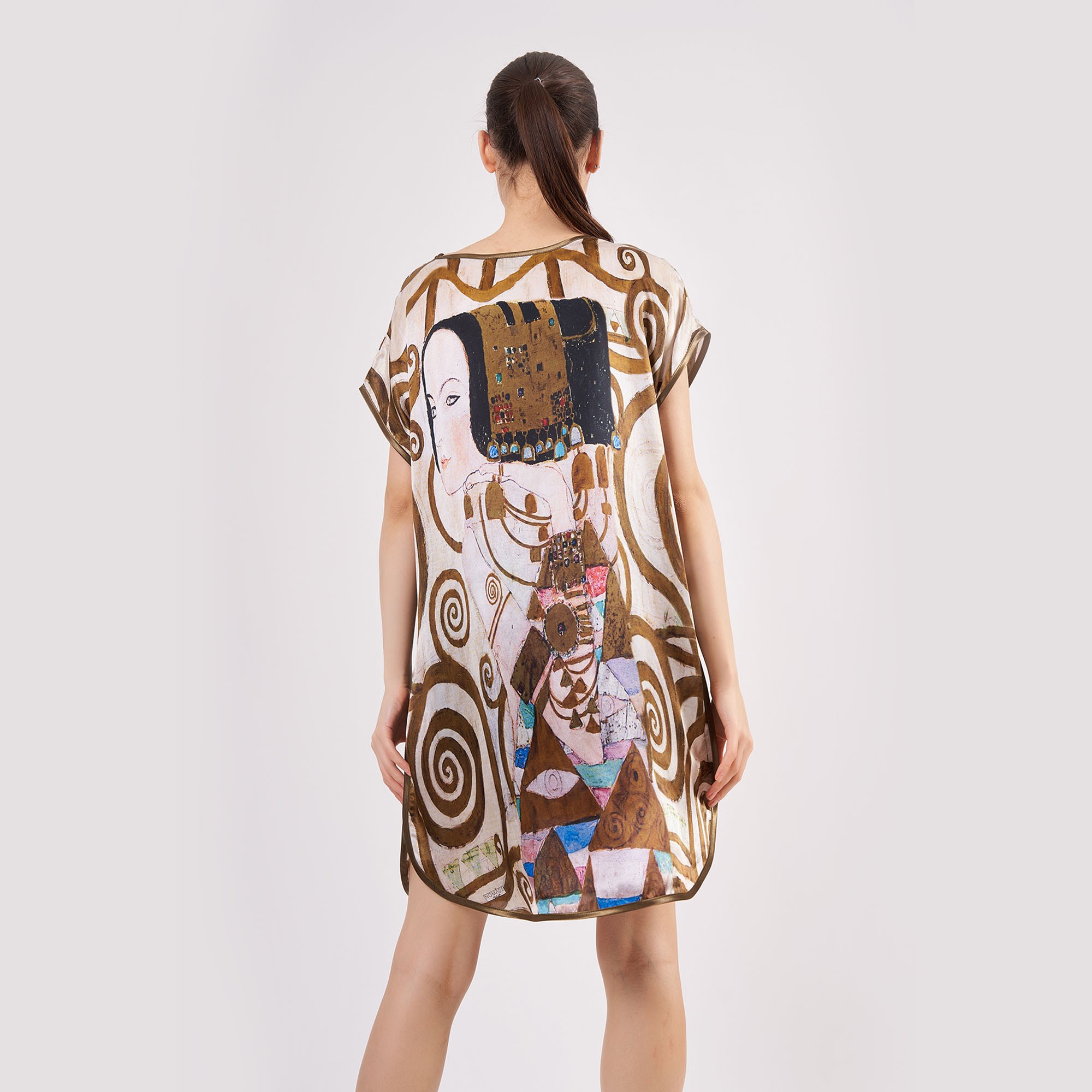 فستان حرير قصير ١٠٠٪ | Gustav Klimt Expectation