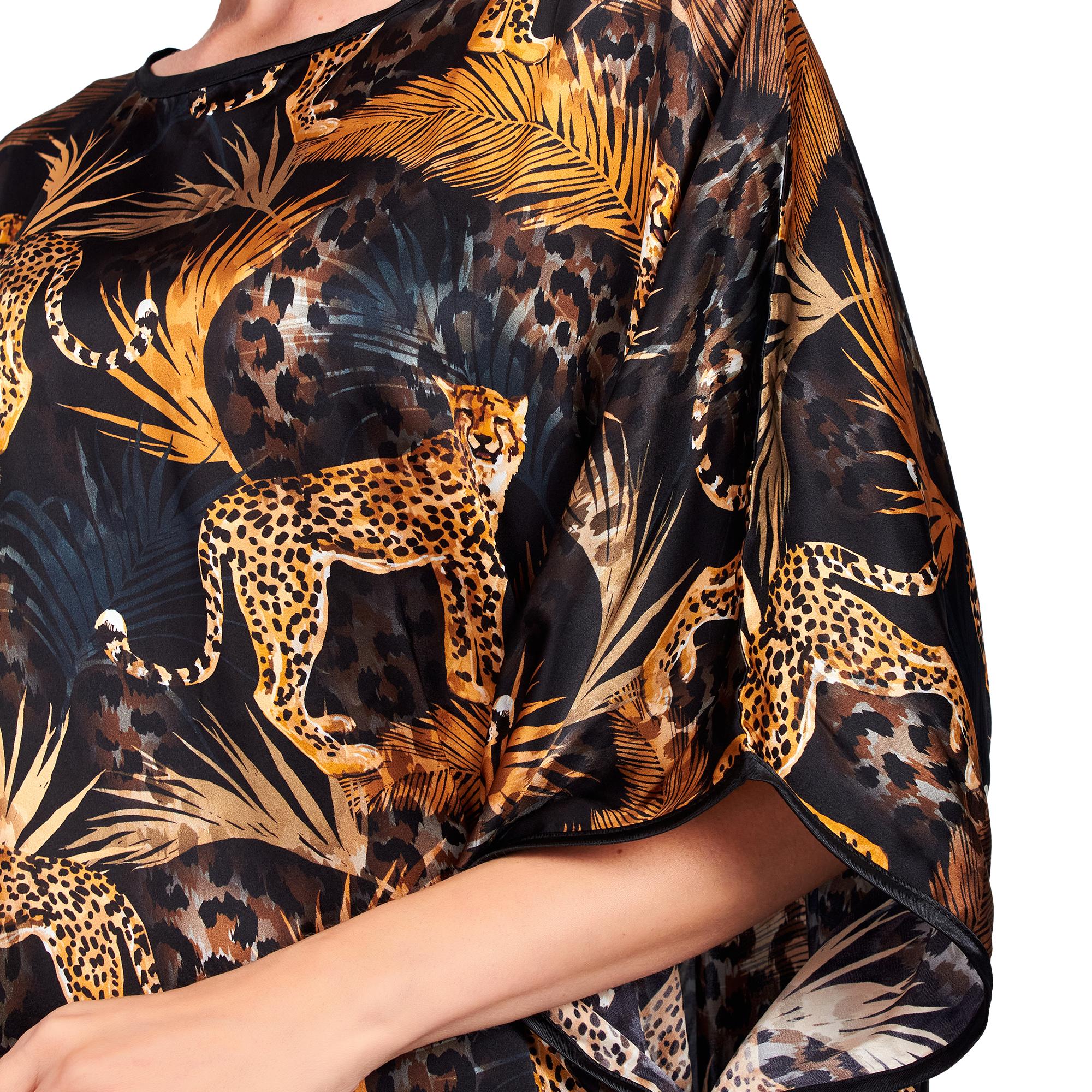 %100 Silk Long Dress | Black Gold Leopard | Nomads Felt