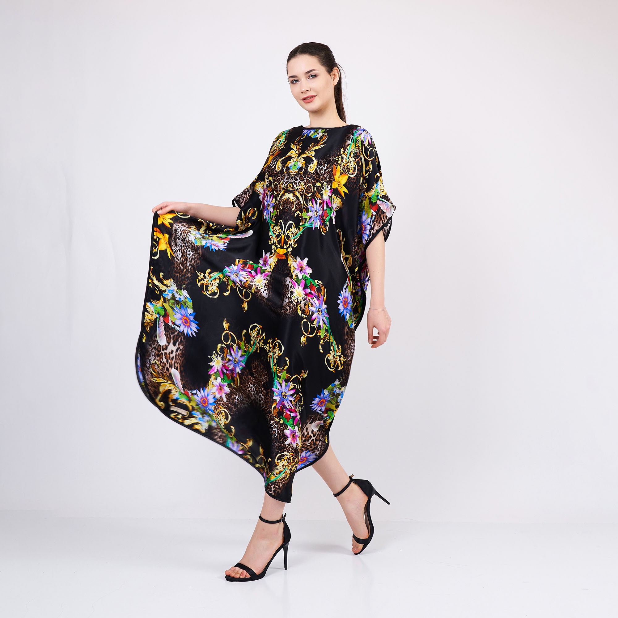 Plus Size Pure Silk Maxi Dress | Leopard-Floral Pattern