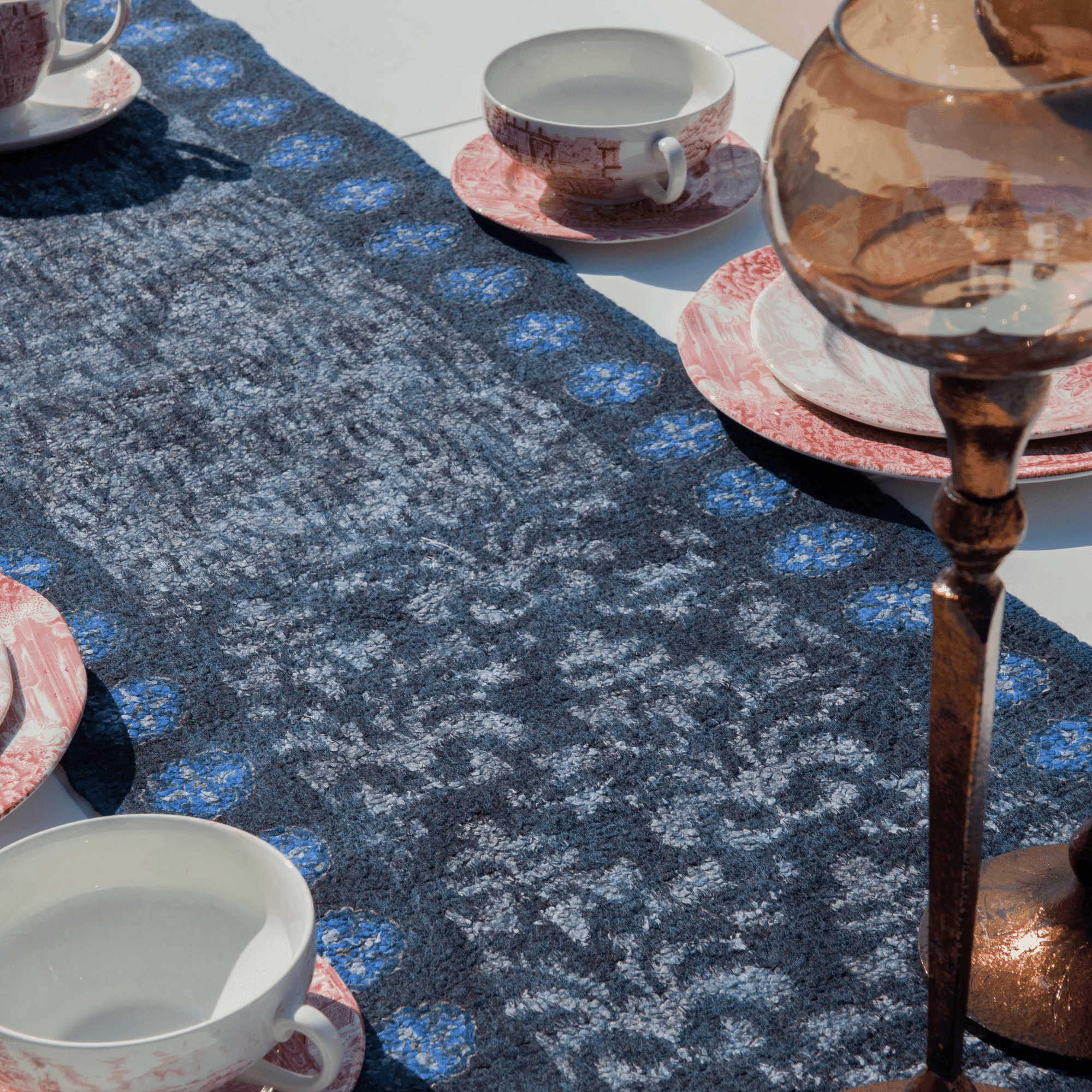 Natural Wool Silk Runner Tablecloth 9 | Blue-Gray