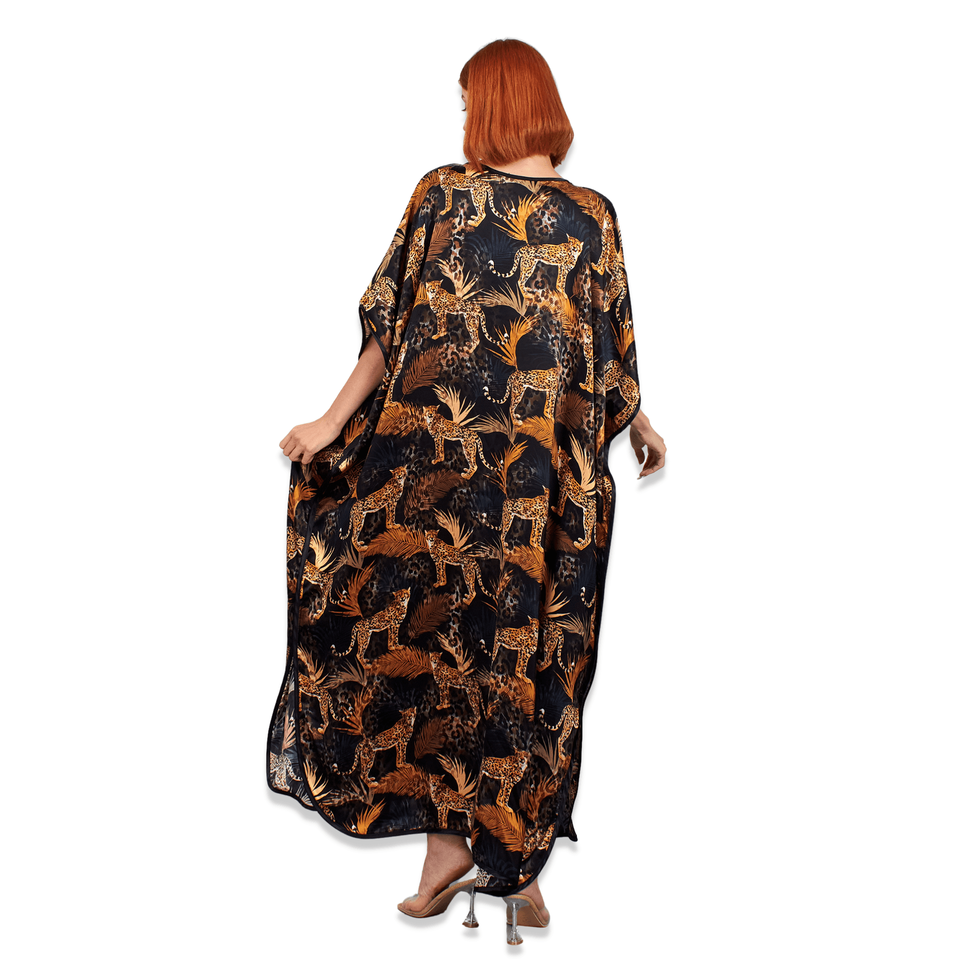 %100 Silk Long Dress | Black Gold Leopard | Nomads Felt