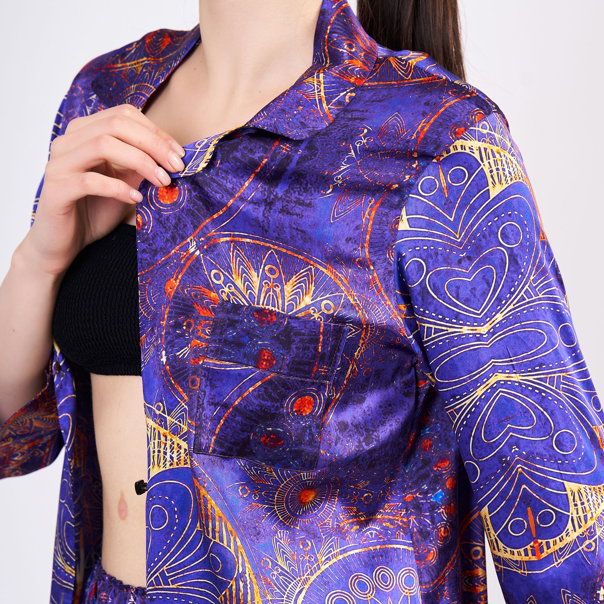 Pure Silk Shirt Pants Set/Pajamas Set for Women Mandala Pattern | Purple