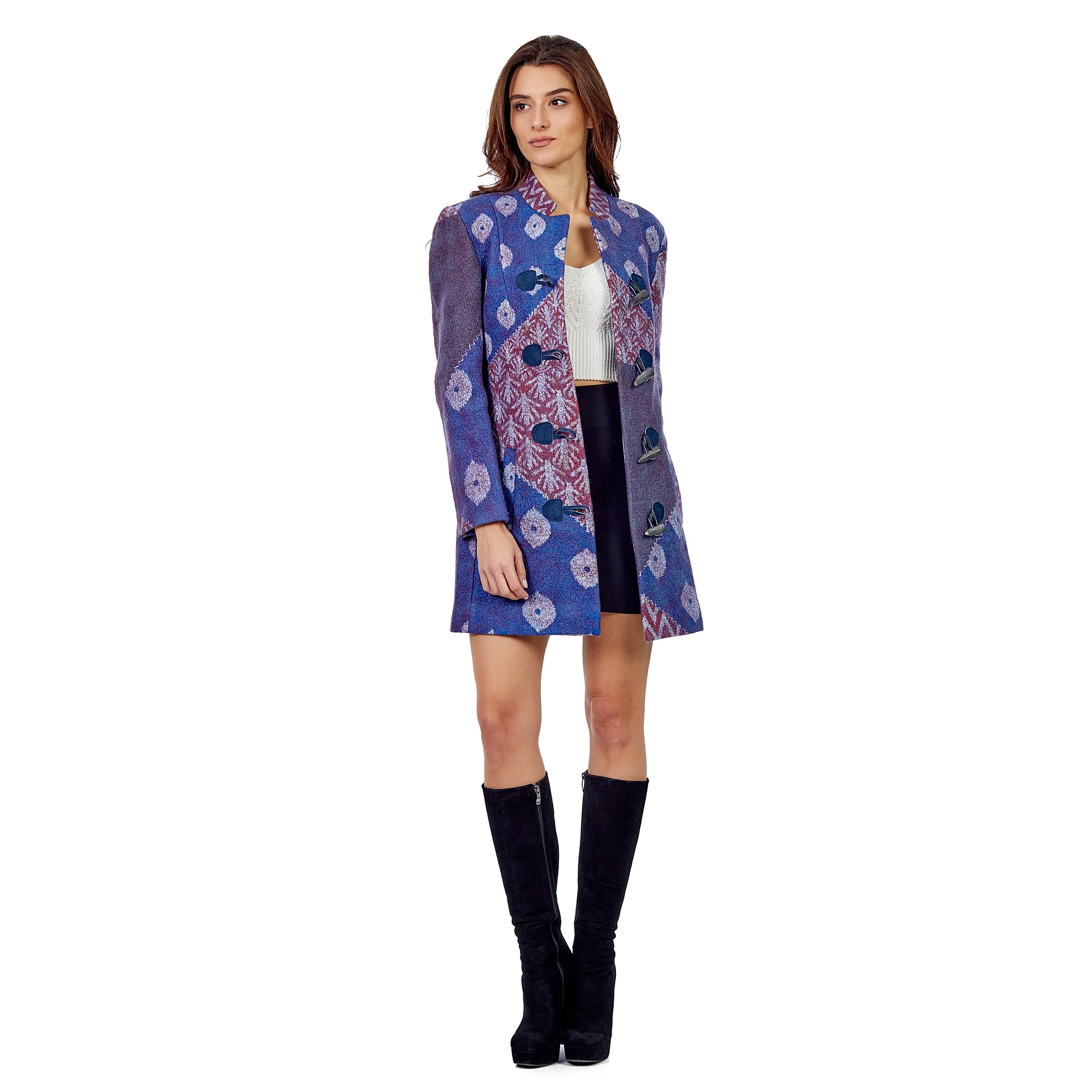 Natural Wool Coat | Haute Couture | Blue-Purple