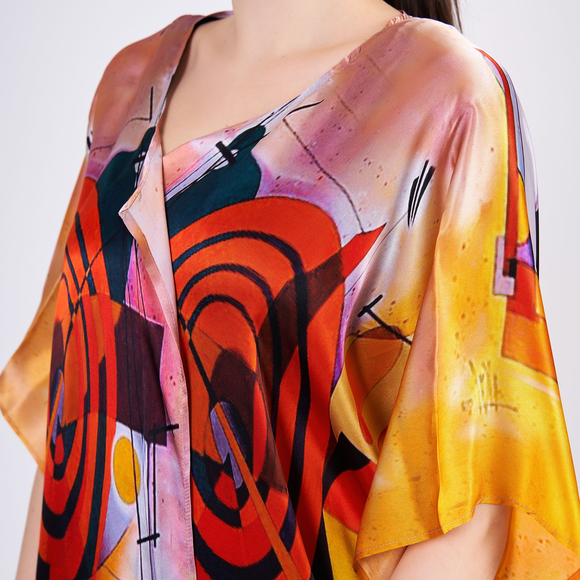 Pure Silk Short Kimono Kaftan | Kandinsky Composition II