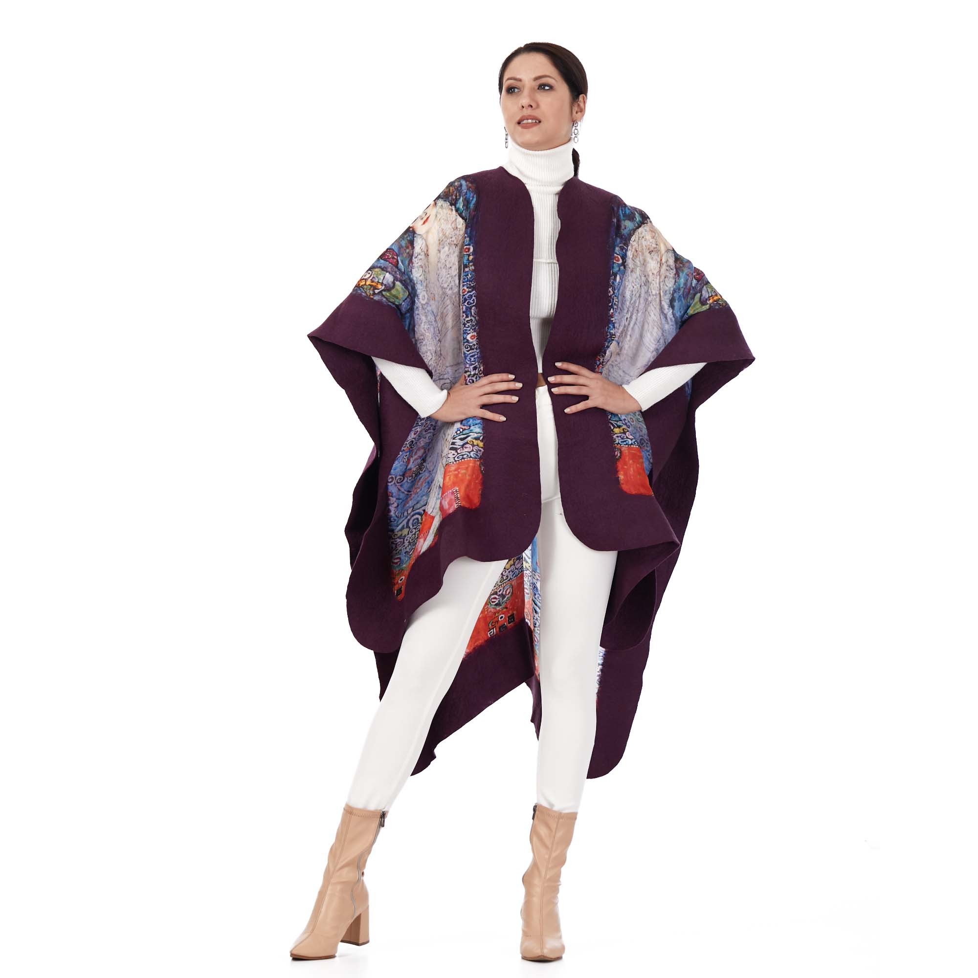 %100 Silk-Felt Poncho | Purple | Gustav Klimt Barones Elizabeth