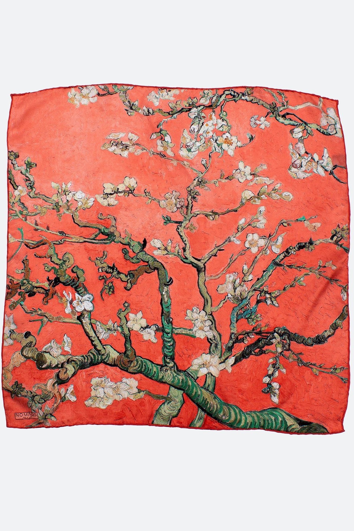 Pure Silk Bandana Scarf | Red | Van Gogh Almond Blossoms