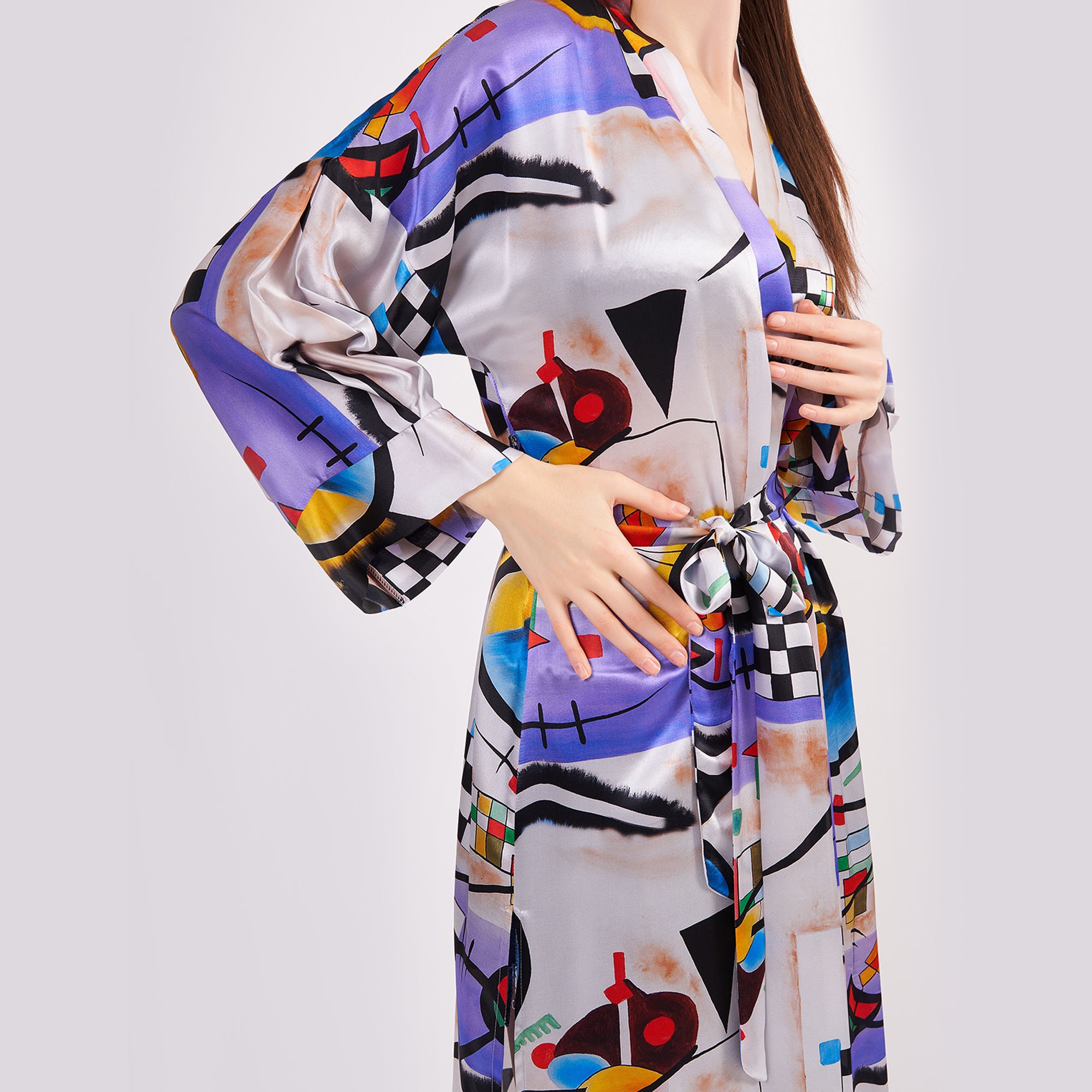 Pure Silk Maxi Kimono Kaftan | Kandinsky Collective | Oversized Long Kimono Robe | Beachwear for Women | Plus Size Luxury Kaftan