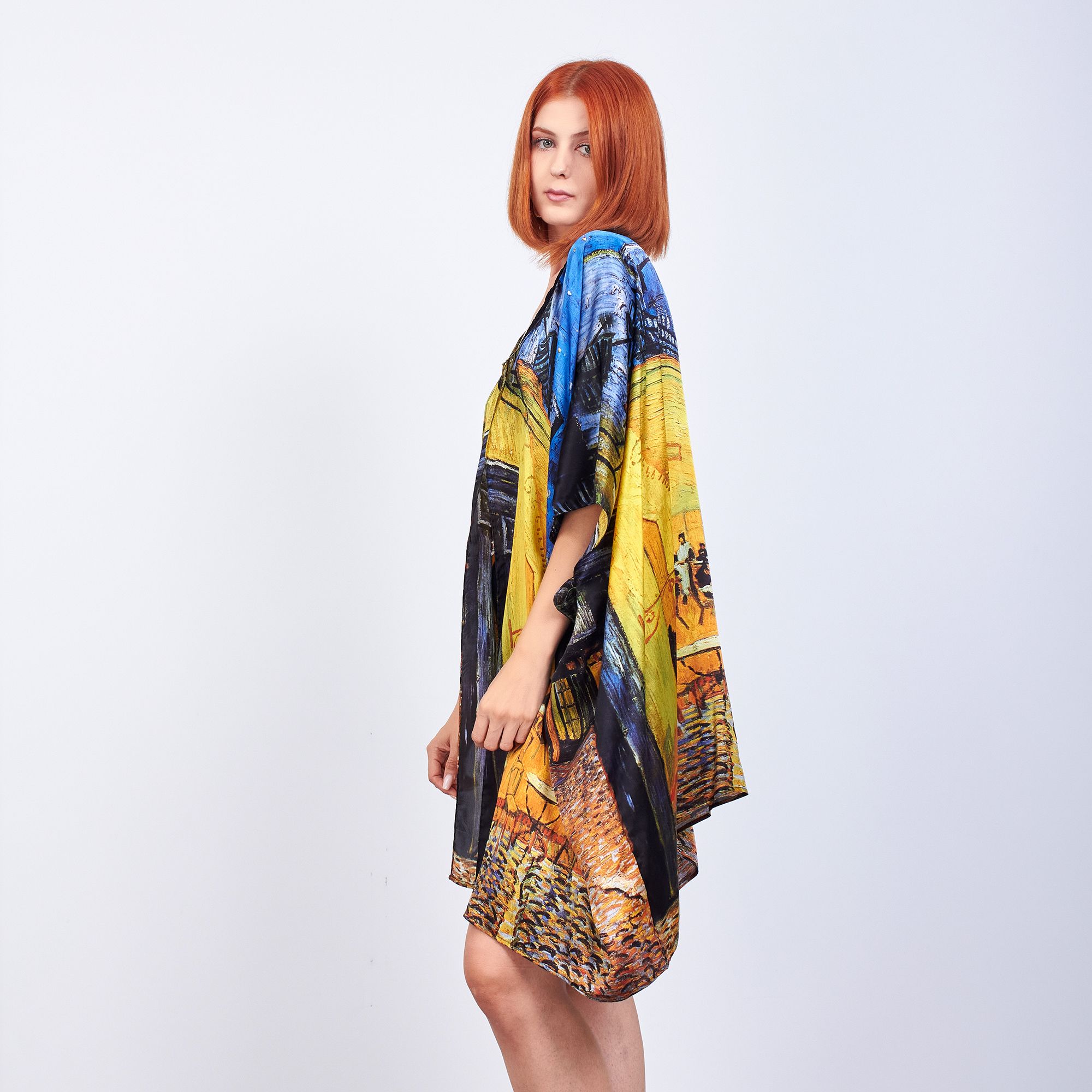 100% Silk Short Kimono Pareo | Van Gogh Cafe Terrace | Nomads Felt