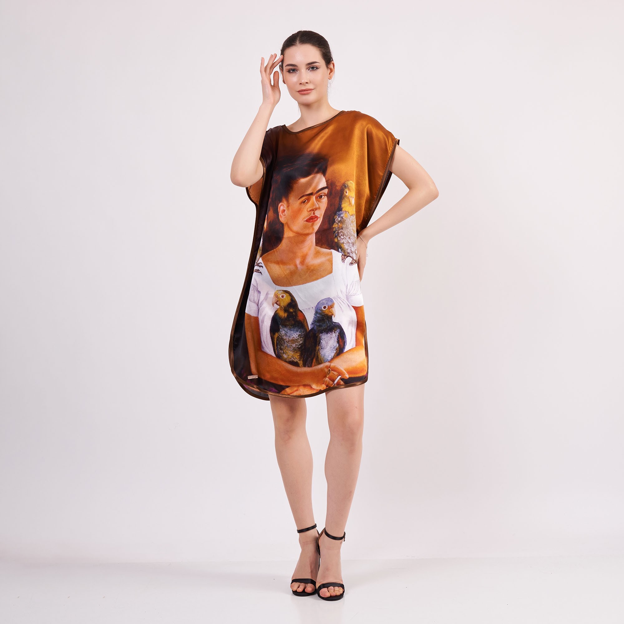 Saf İpek Kısa Elbise | Frida Kahlo 2 | Nomads Felt