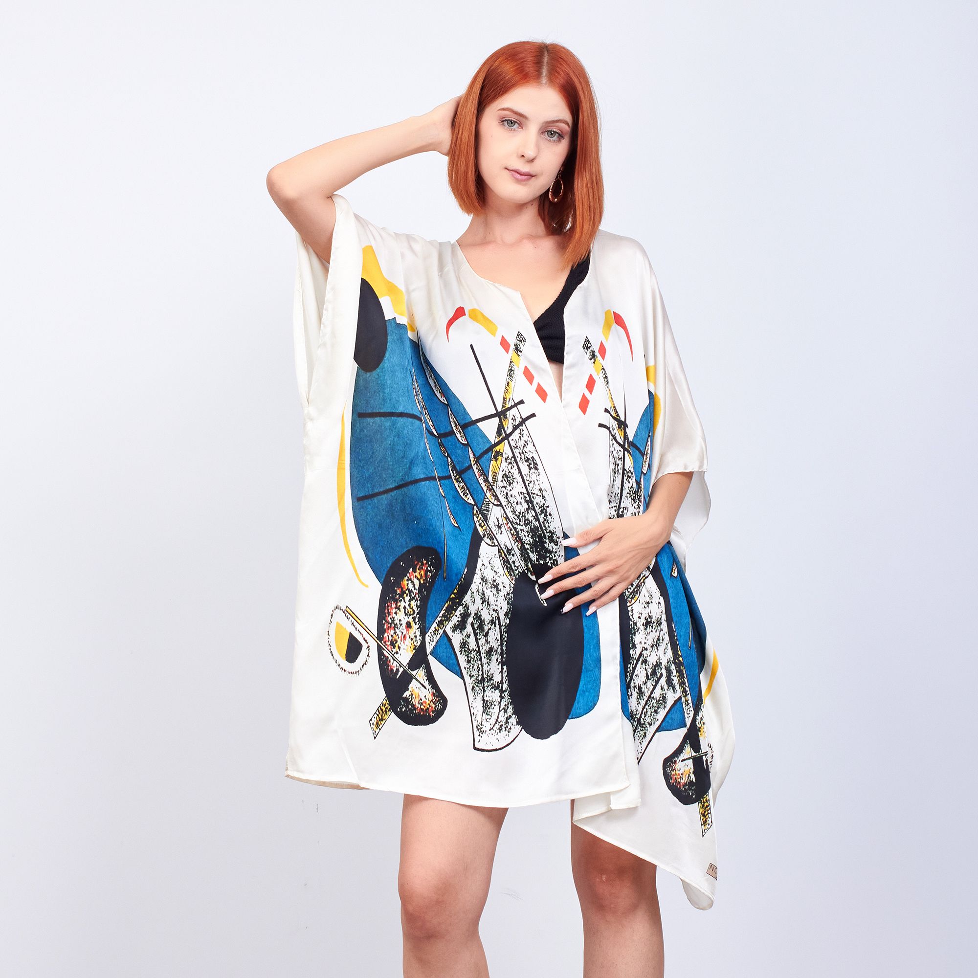 100% Silk Short Kimono Pareo | Kandinsky Little Worlds 2 | Nomads Felt