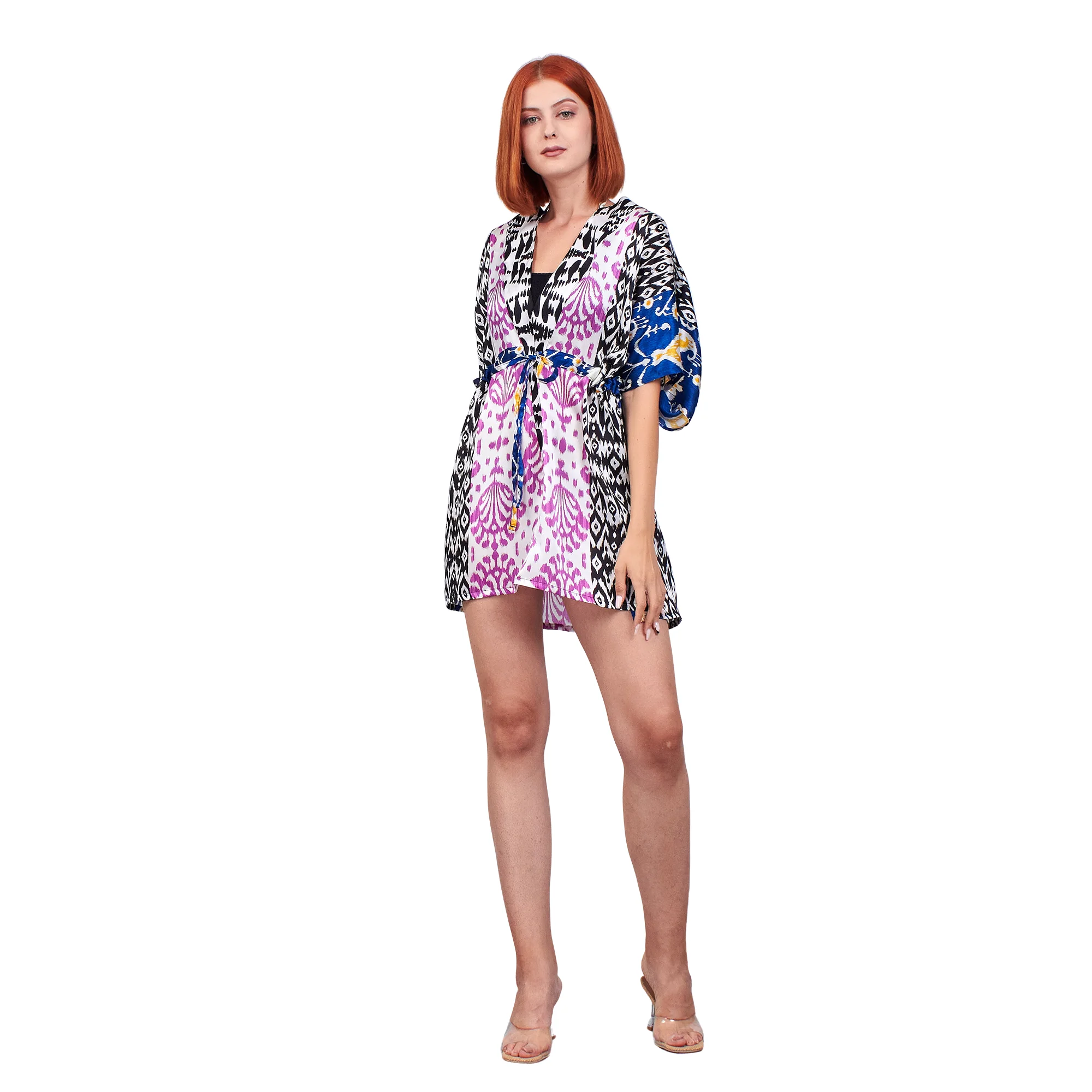 Pure Silk Short Kimono Dress | Ethnic Ikat Pattern