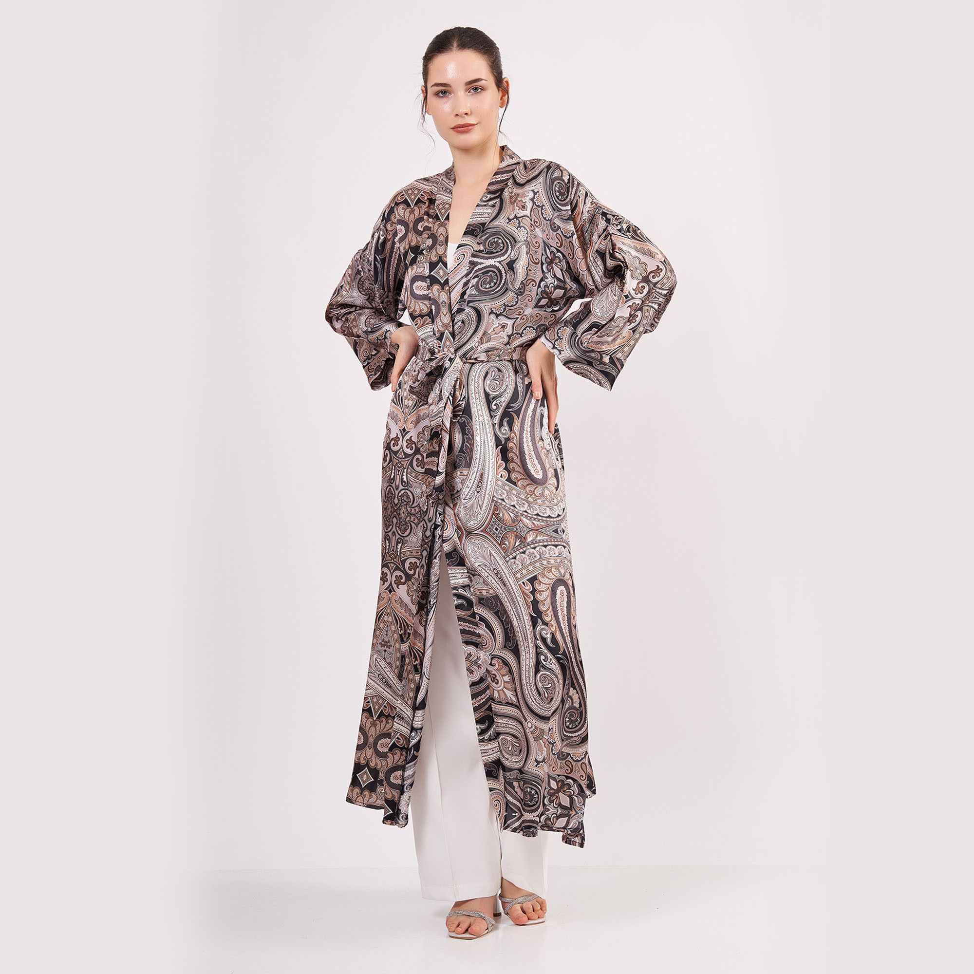 %100 Silk Short Kimono Kaftan | Paisley Pattern | Oversized Beachwear for Women | Plus Size Luxury Kaftan Pool Wear
