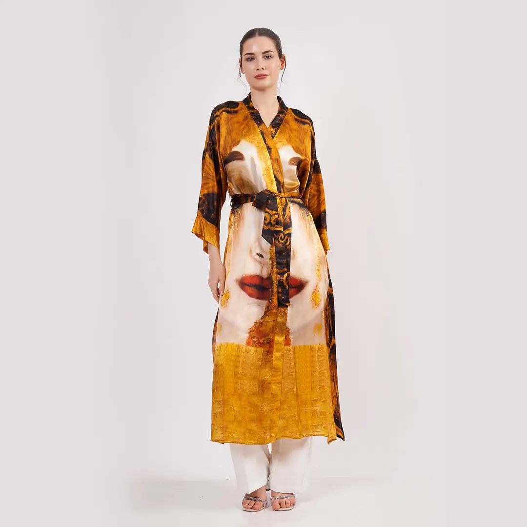 Kimono Sleeve Plus Size Kaftan Black Abstract For Women