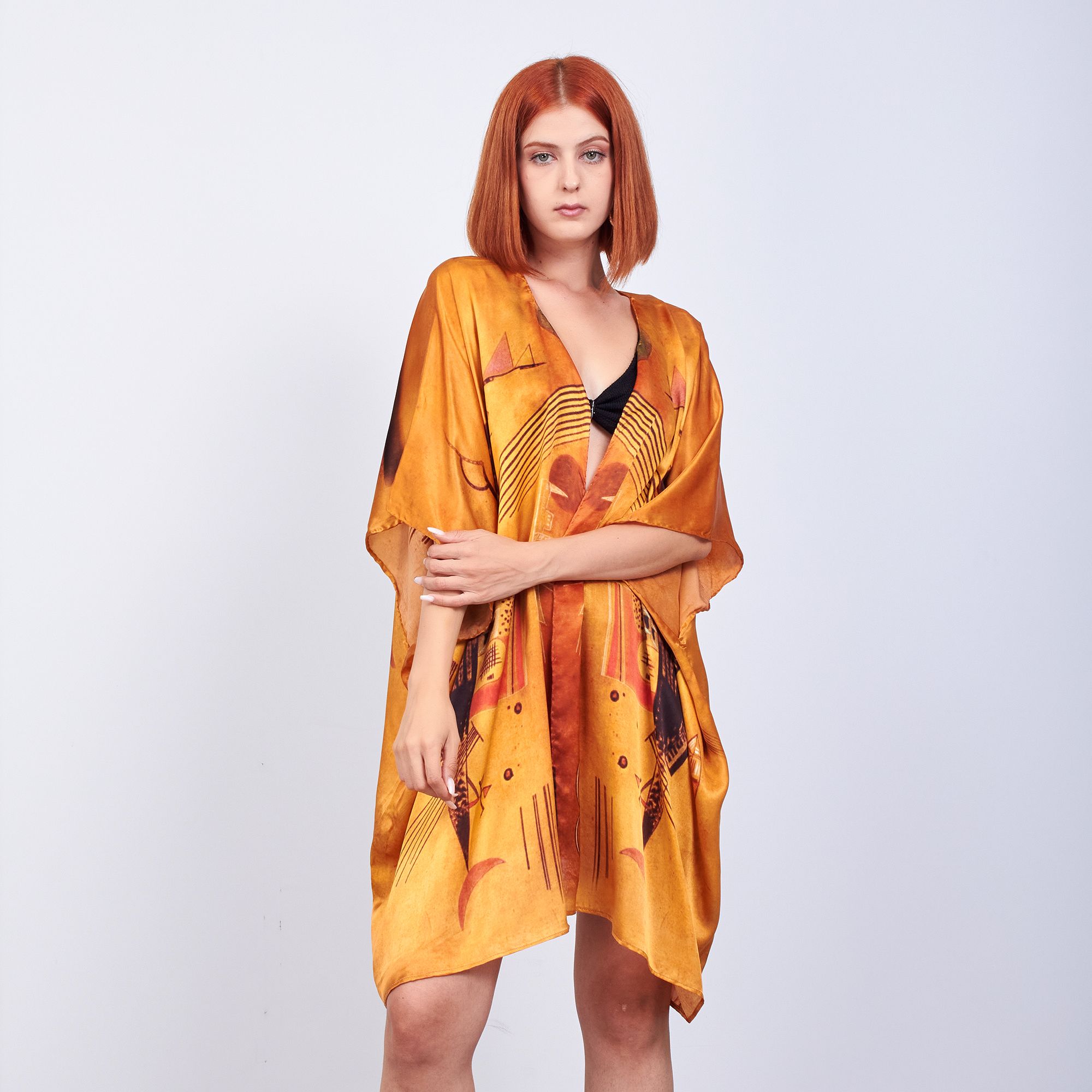 %100 Silk Short Kimono Pareo | Gold | Nomads Felt