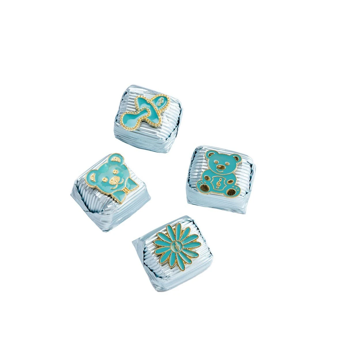 Madlen Dekorlu Broş Mavi Erkek Bebek Çikolatası