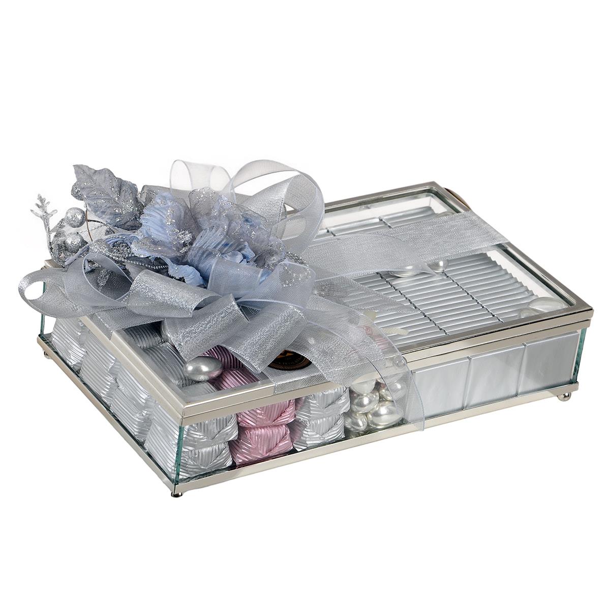 Gümüş Cam Kutu Söz Nişan Çikolatası