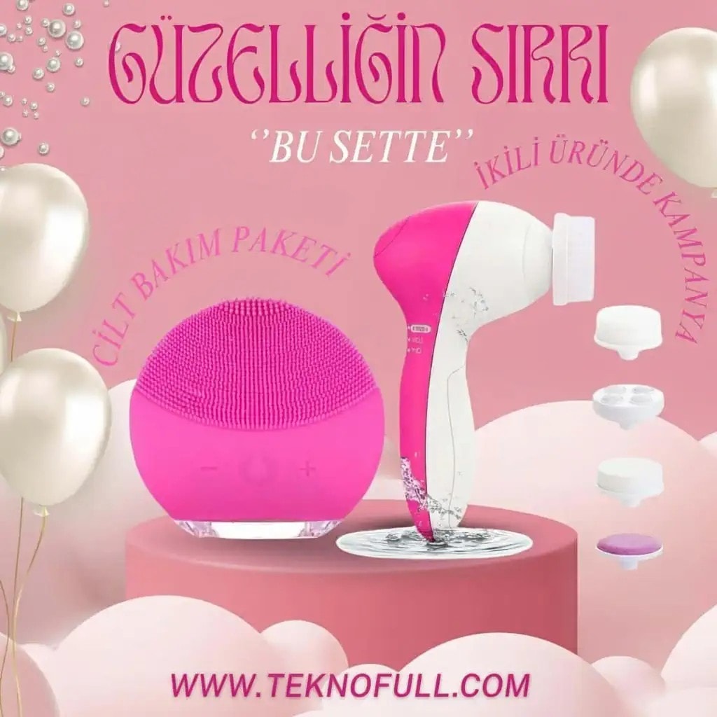 5 Başlıklı Yüz Temizleme Masaj Ve Peeling Fırça Seti &  Forever Şarjlı Titreşimli Cilt Temizleme Cihazı