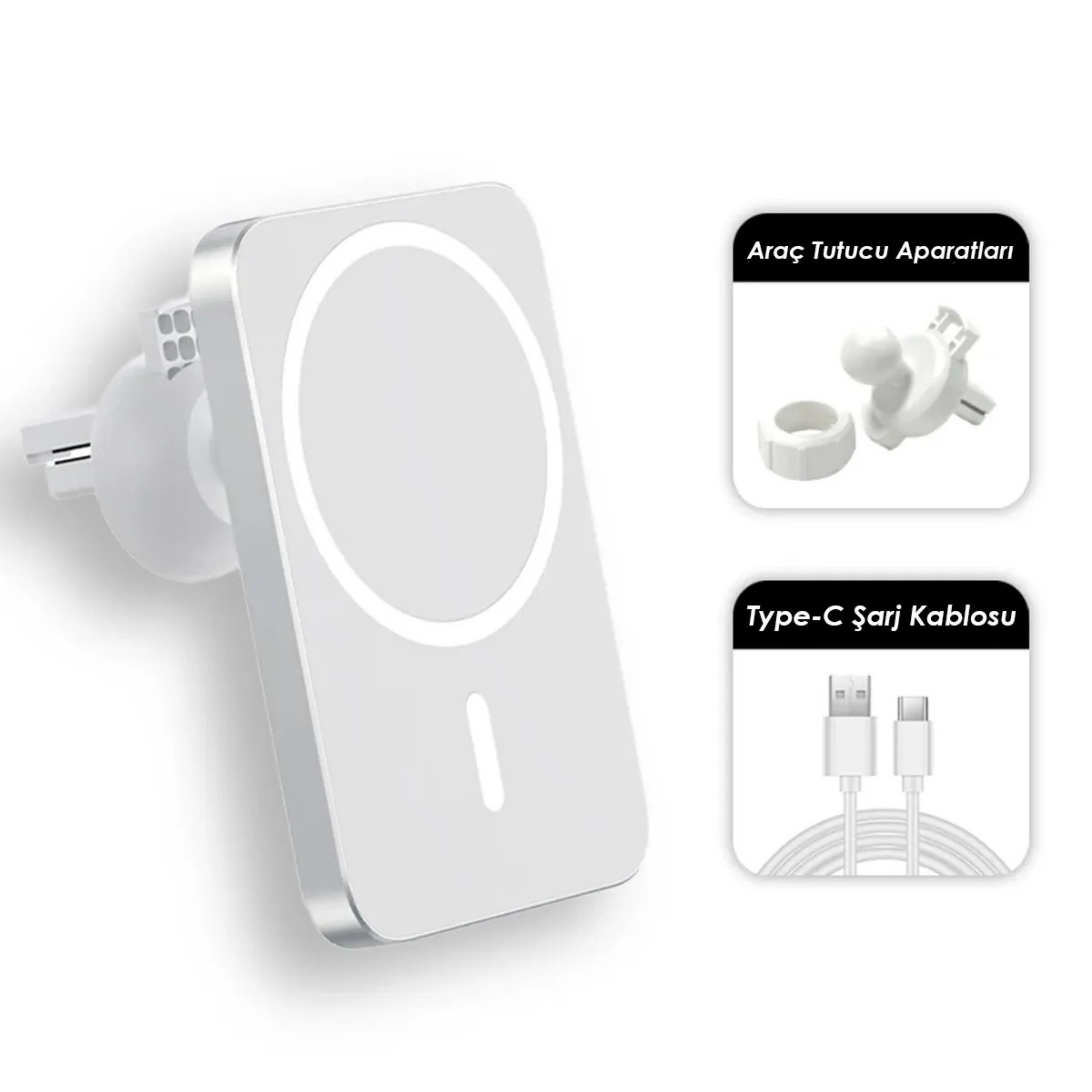 15W Magsafe Kablosuz Araç İçi  Şarj Cihazı Ve Kablosuz Telefon Tutucu