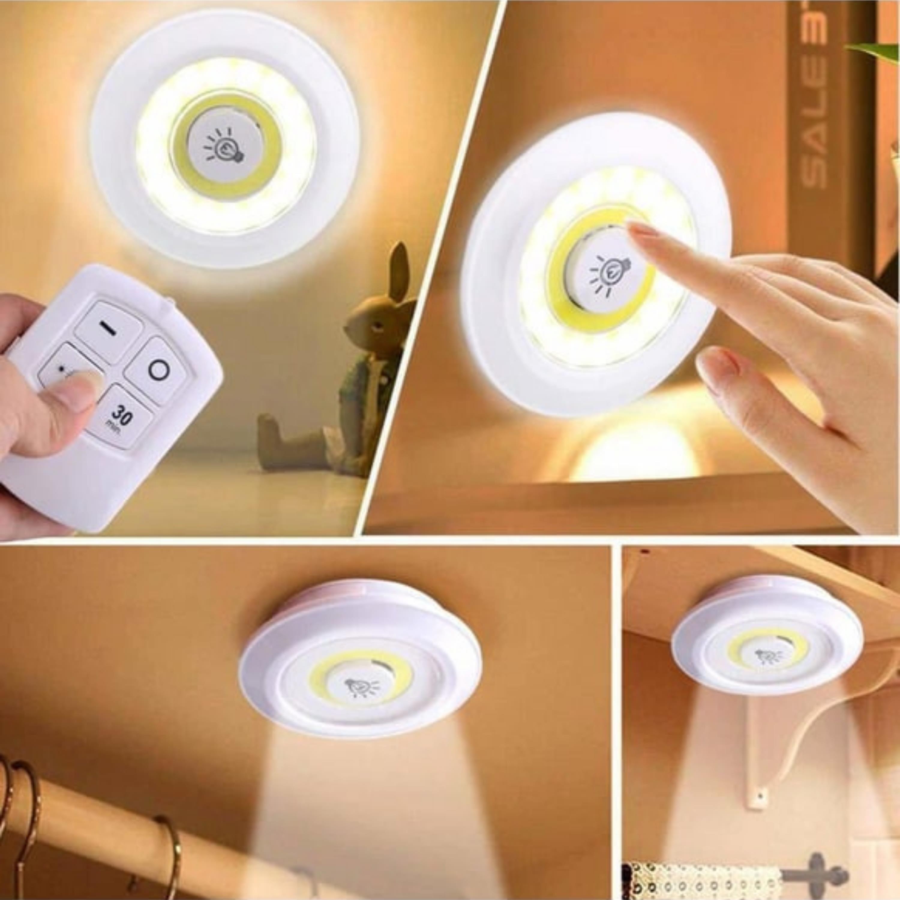 Yapışkanlı Uzaktan Kumandalı 3 Lü Led Spot Lamba Pilli