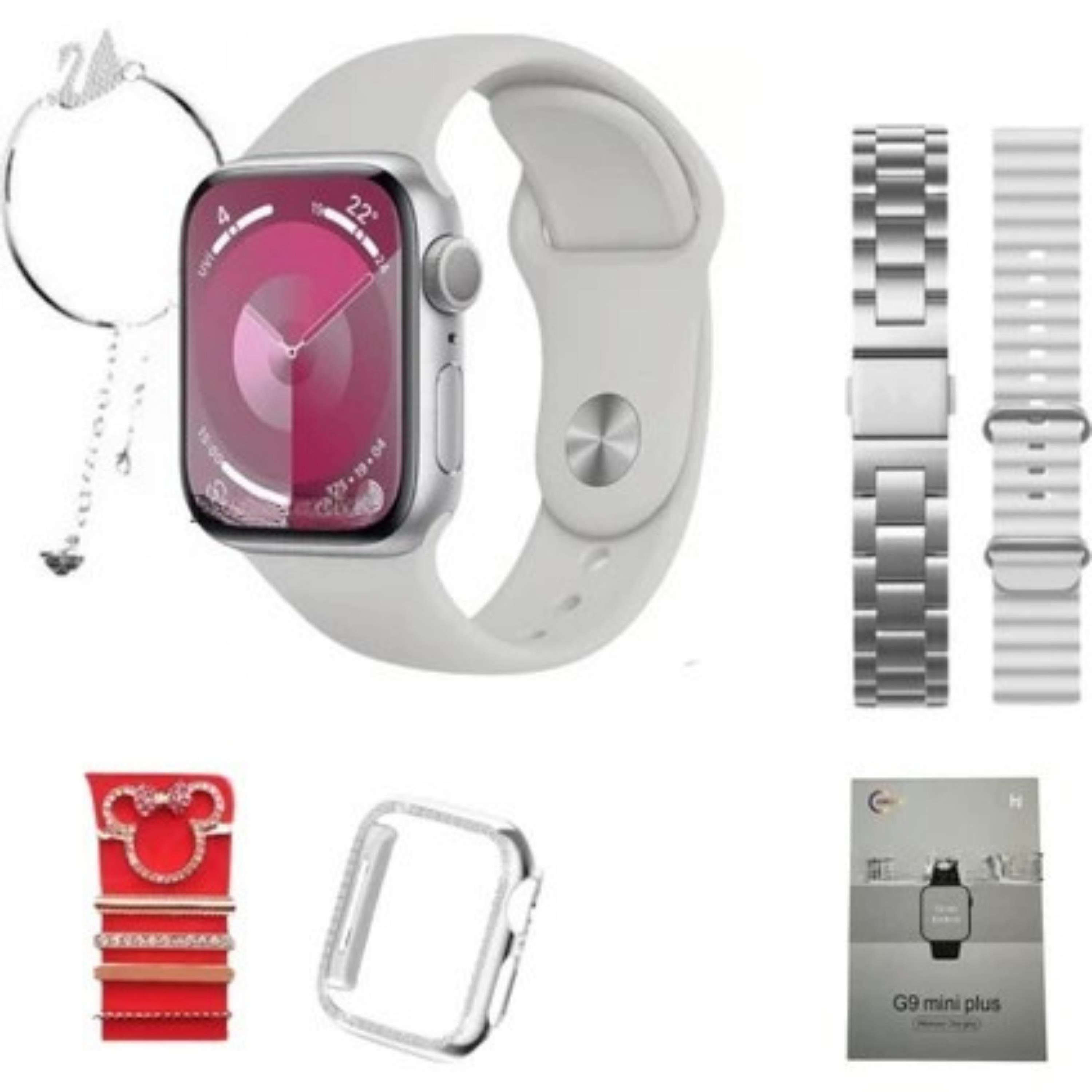 Gri Akıllı Saat Seti 3 Kordon & Charmlı + Bileklik Hediyeli - G9 Mini Plus