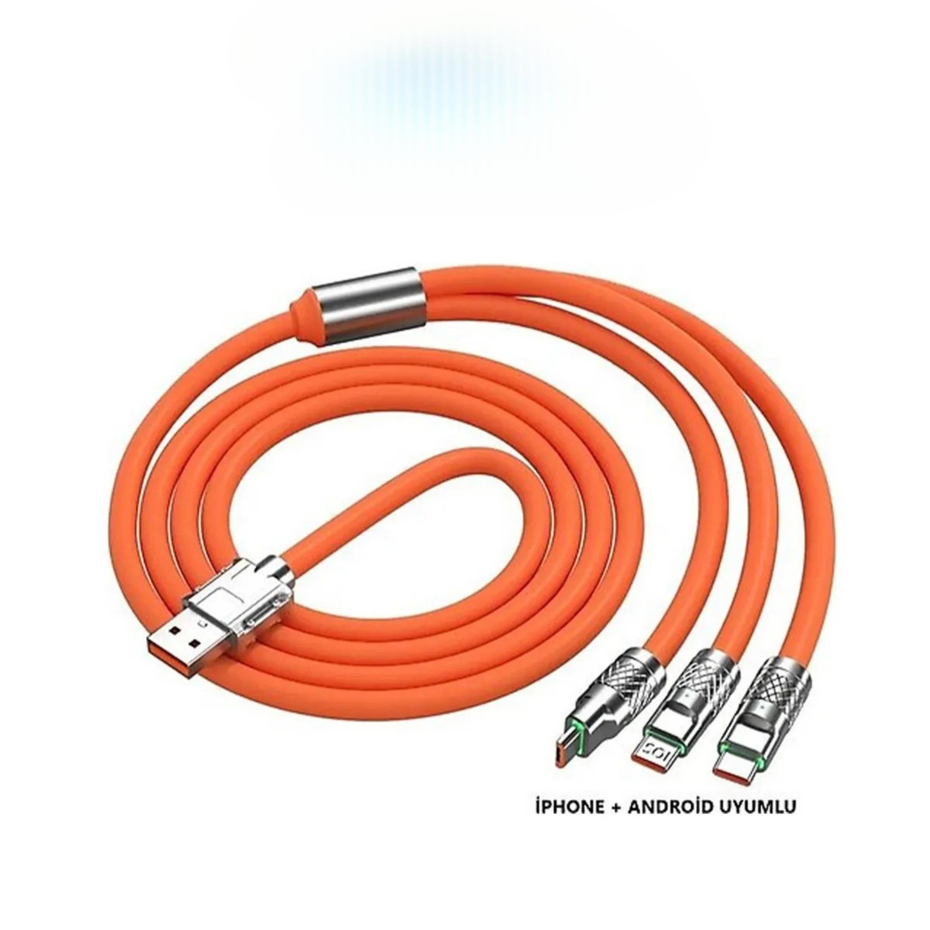 3 İn 1 Type-c Micro Usb Lightning 120 Watt Hızlı 6A Şarj Kablosu