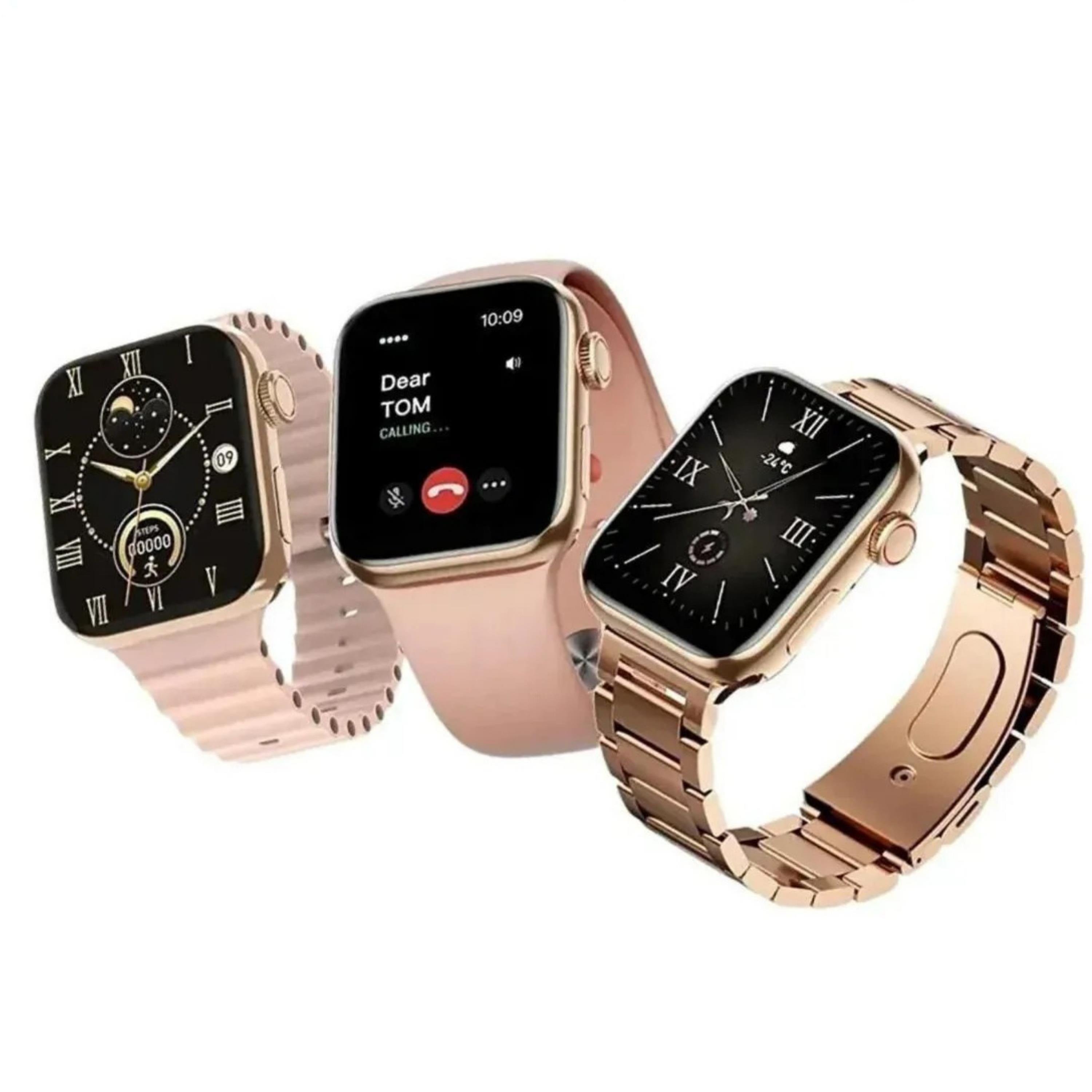 Rose Gold Akıllı Saat 41mm 3 Kordonlu Bileklik Küpe Ve Yüzük Hediyeli - G39 